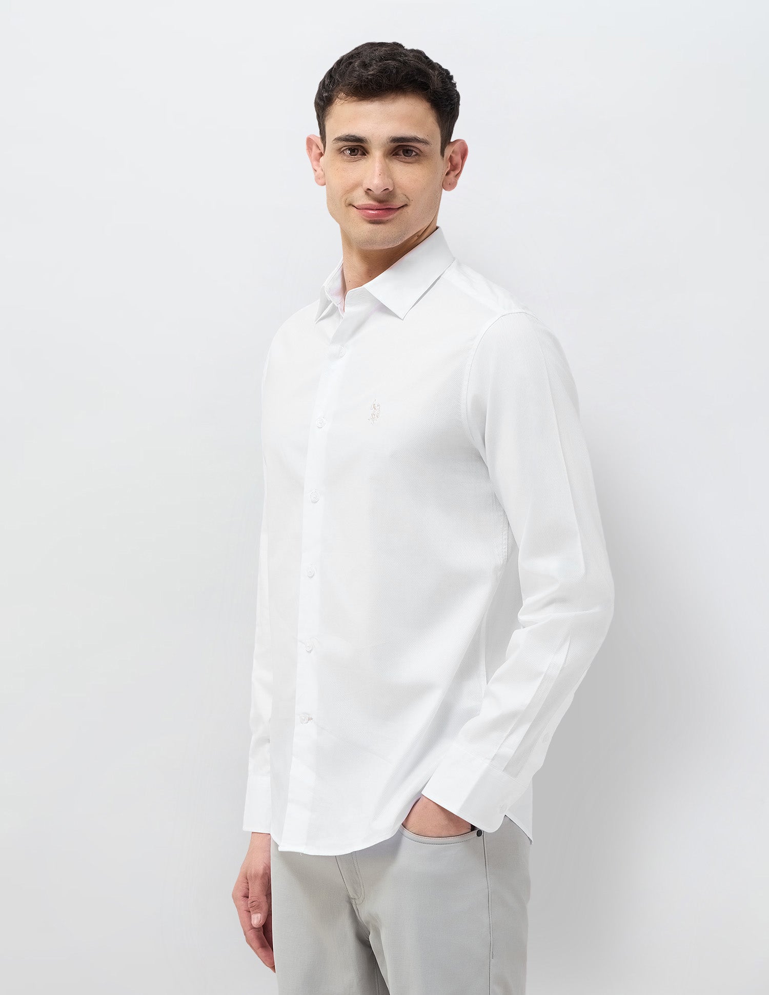 Textured Tailored Fit Shirt White - U.S. POLO ASSN. | Large