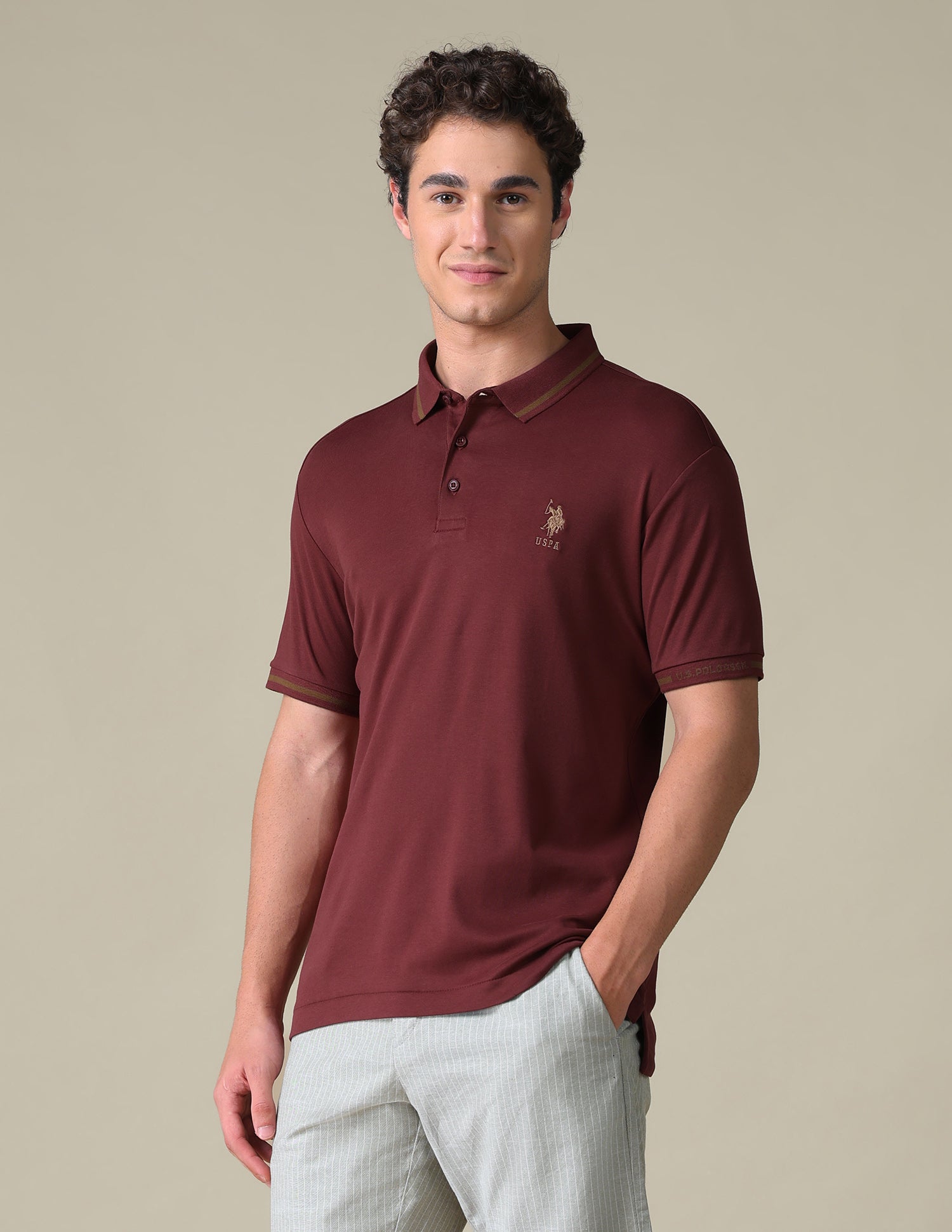 Regular Fit Solid Polo Shirt Wine - U.S. Polo Assn. India | Large