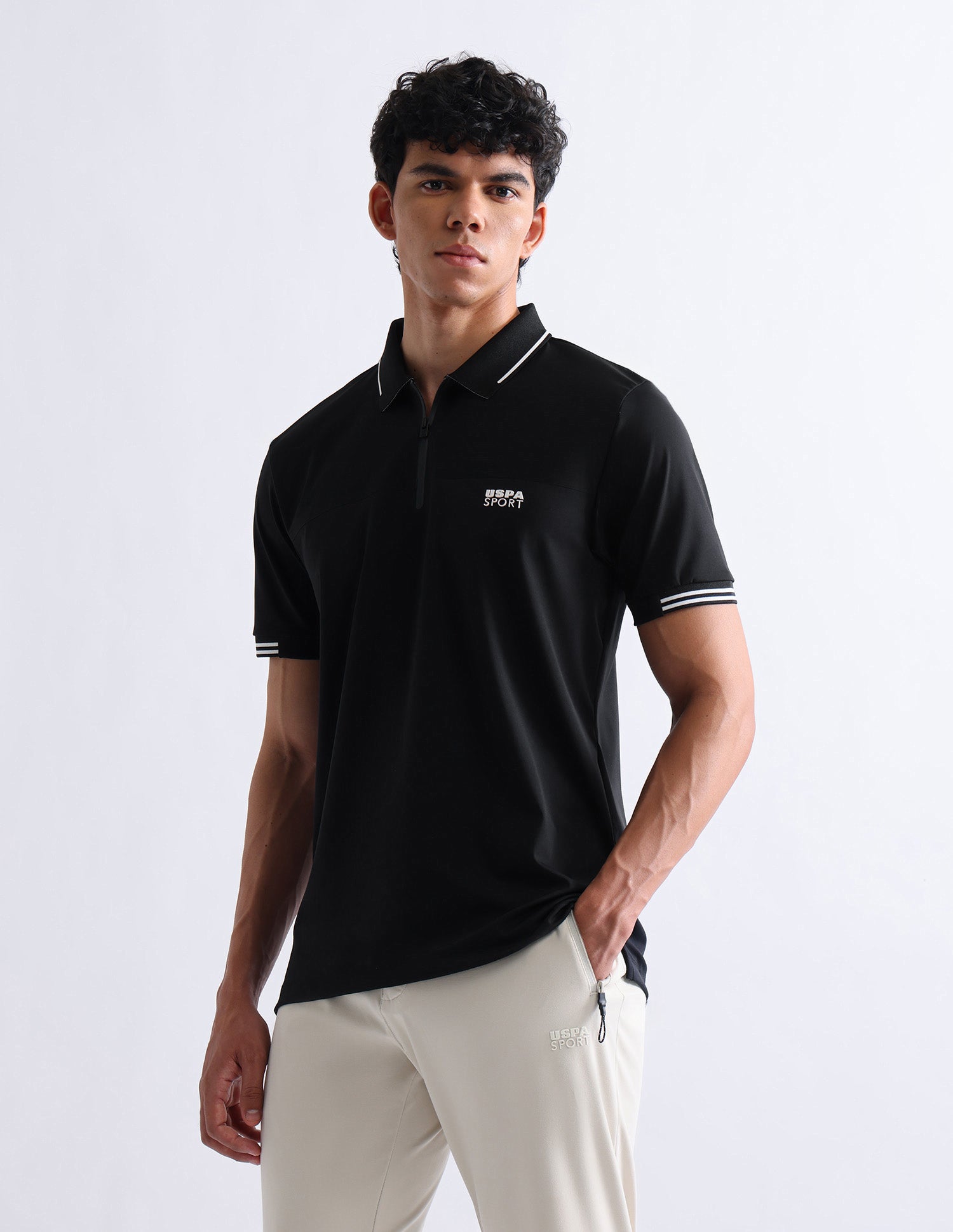 Solid Slim Fit Polo Shirt Black - U.S. Polo Assn. India | Large