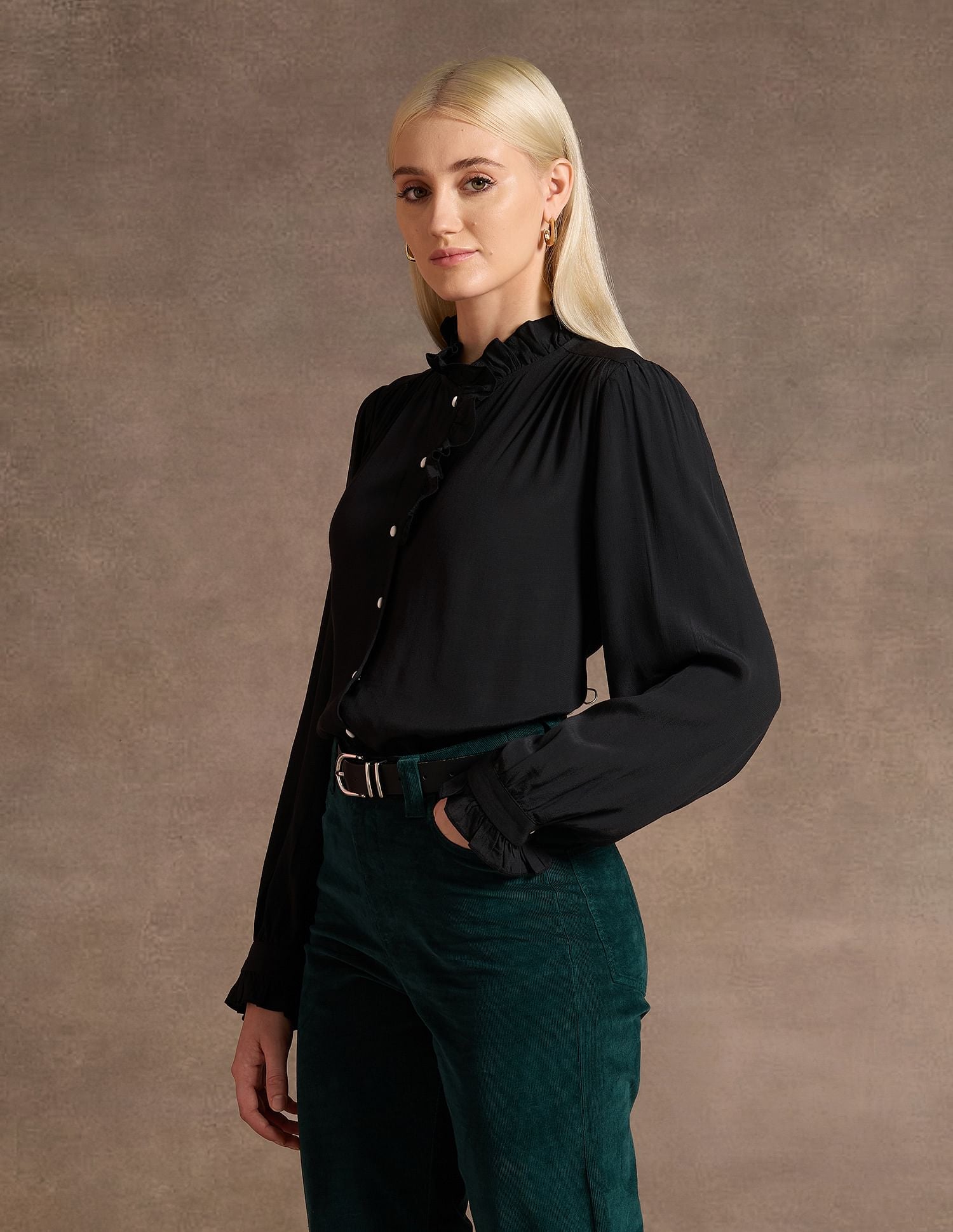 Ruffle Neck Regular Fit Top Black - U.S. POLO ASSN. | Large