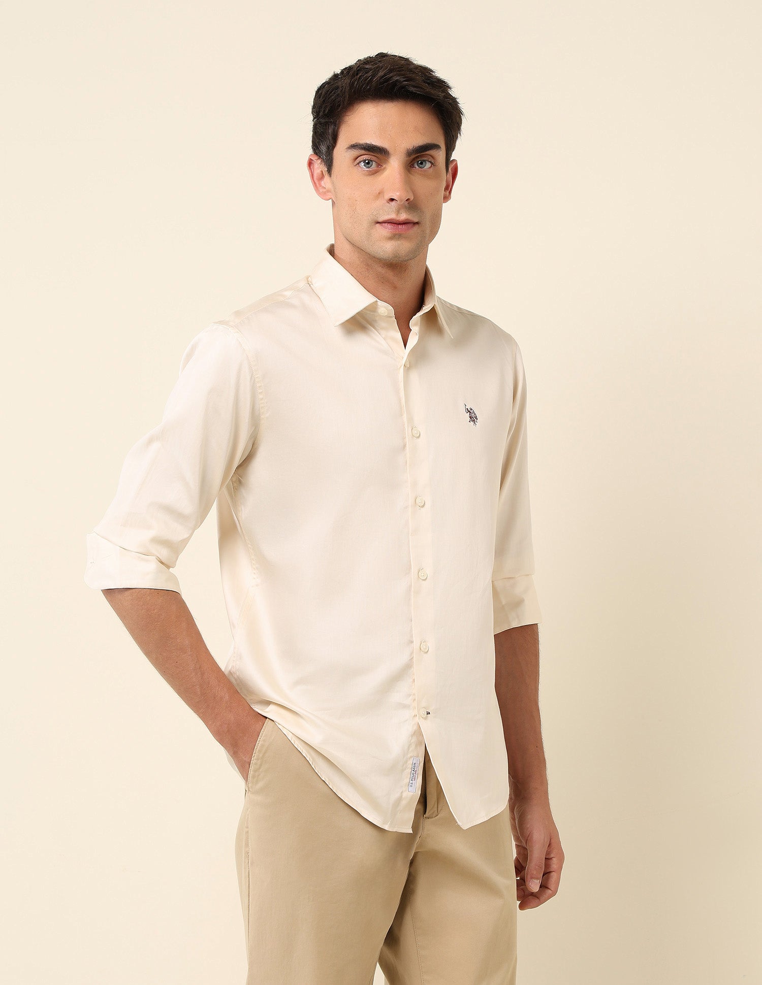 Tailored Fit Satin Pure Cotton Shirt Light Yellow - U.S. Polo Assn. India | Large