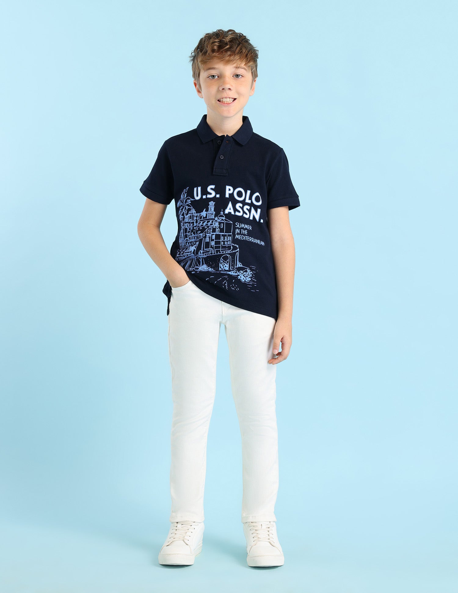 Boys Brand Printed Regular Fit Polo Shirt Navy - U.S. POLO ASSN. | Large