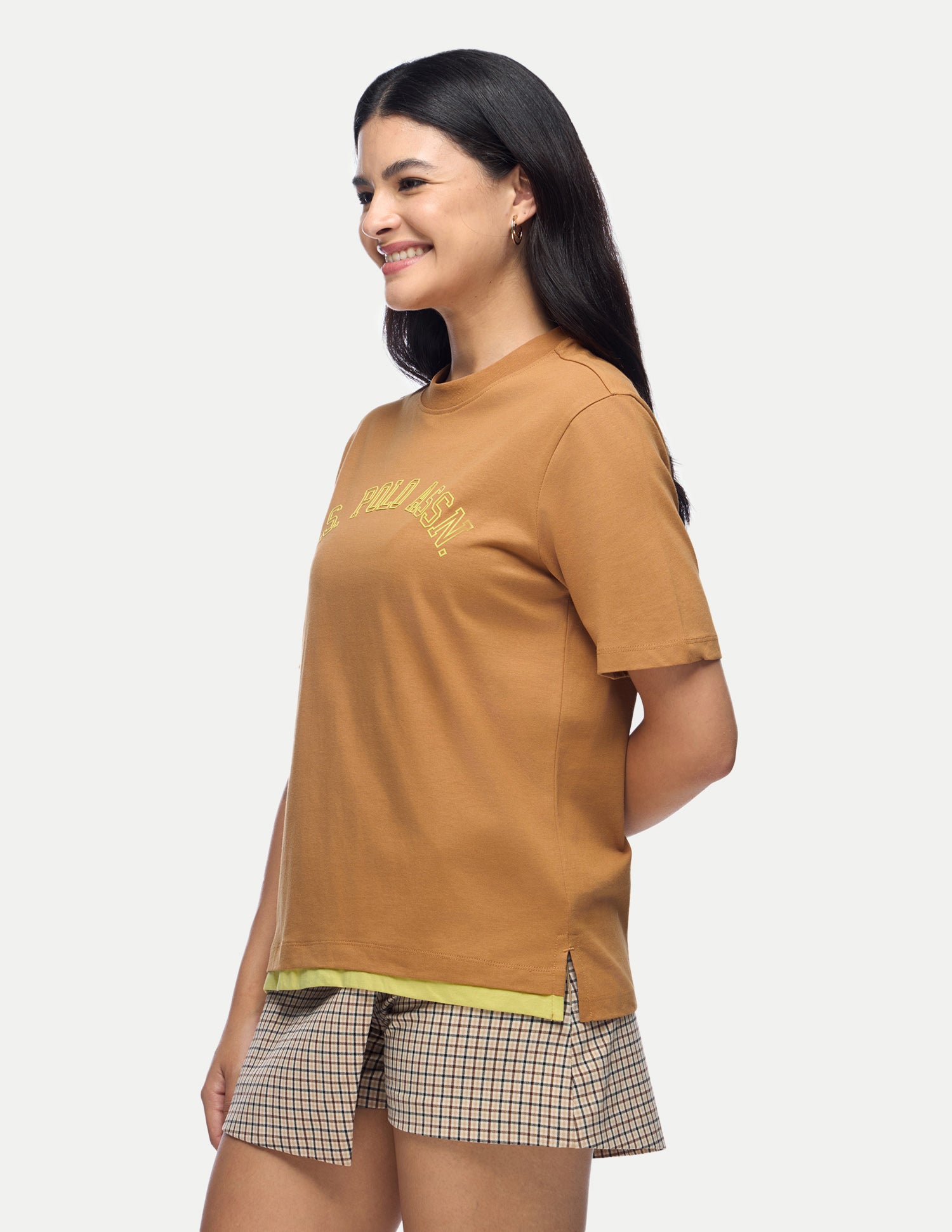 Brand Embroidered Relaxed Fit T-Shirt Light Brown - U.S. Polo Assn. India | Large