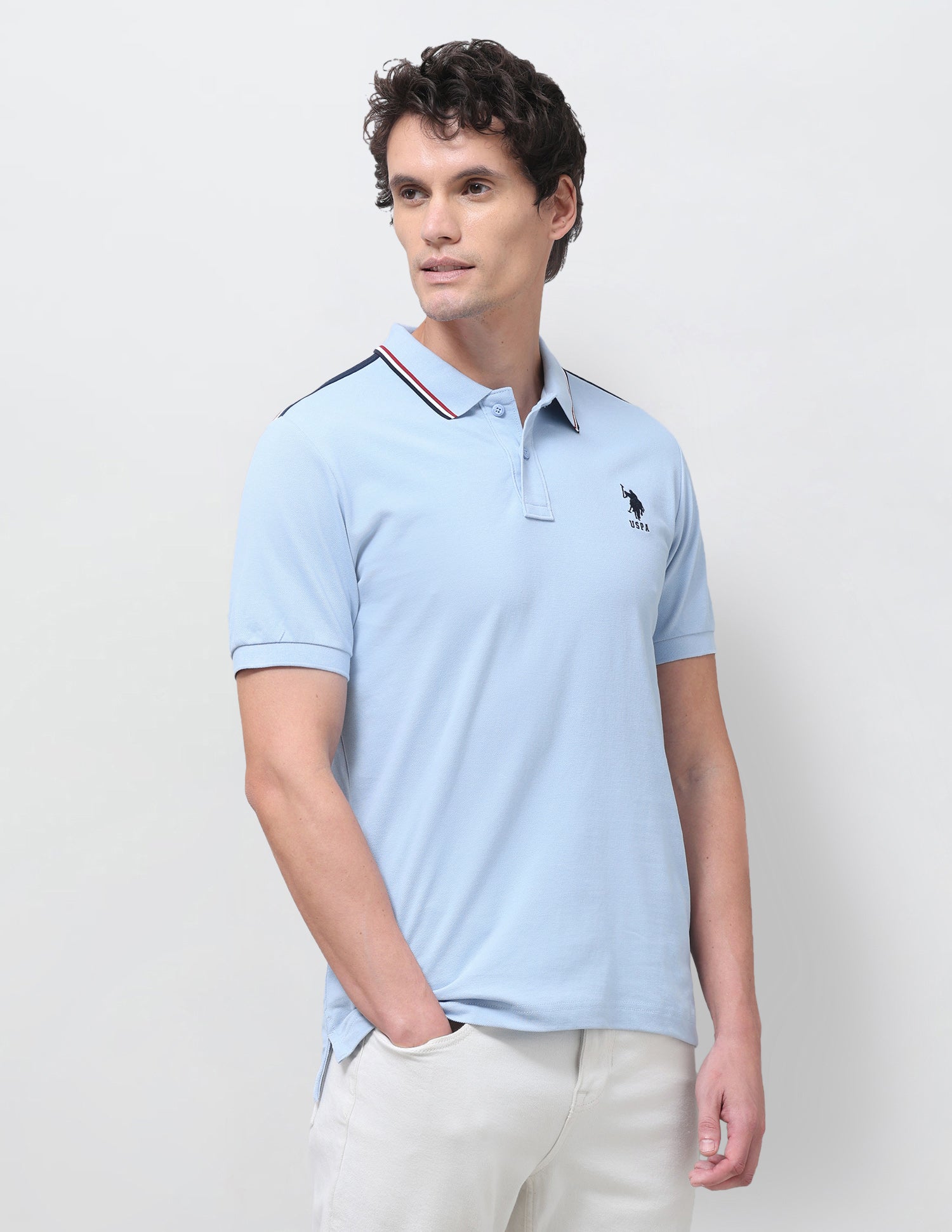 Solid Regular Fit Polo Shirt Light Blue - U.S. Polo Assn. India | Large