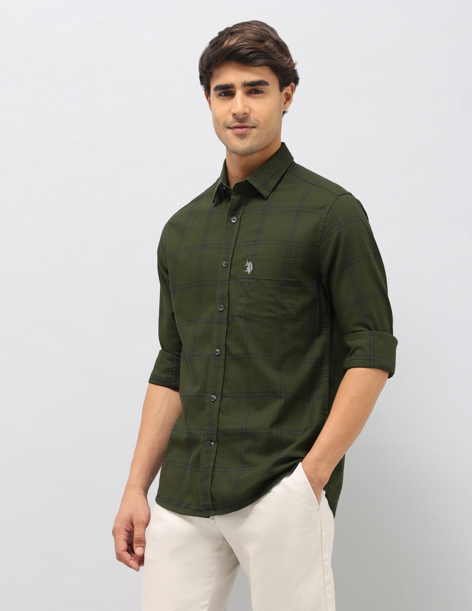 Grid Tattersall Checked Pure Cotton Shirt Dark Green - U.S. POLO ASSN. | Large
