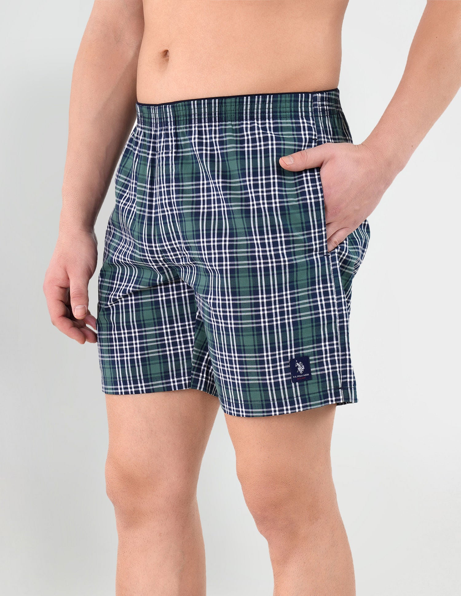 Checkered Cotton Twill EX002 Boxers - Pack Of 1 Navy, Green and White - U.S. POLO ASSN. | Large