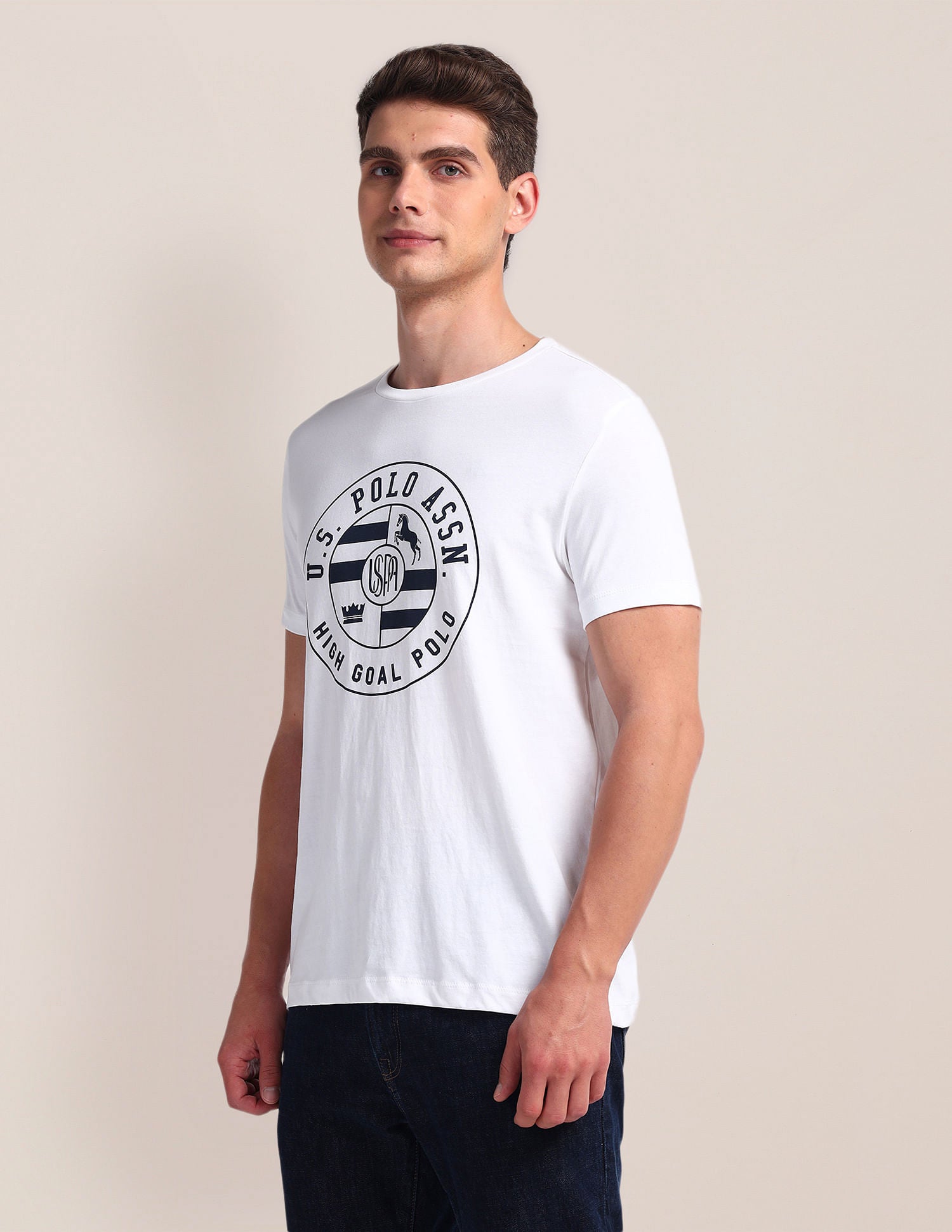 Brand Print Slim Fit T-Shirt White - U.S. Polo Assn. India | Large