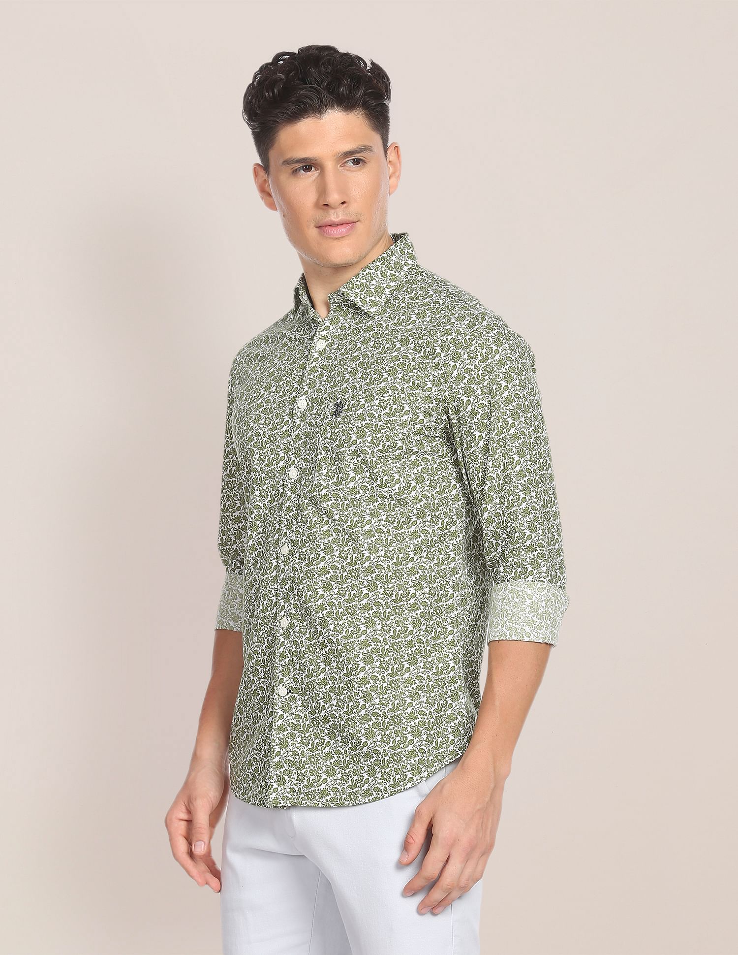 Floral Tailored Shirt Green - U.S. POLO ASSN. | Large