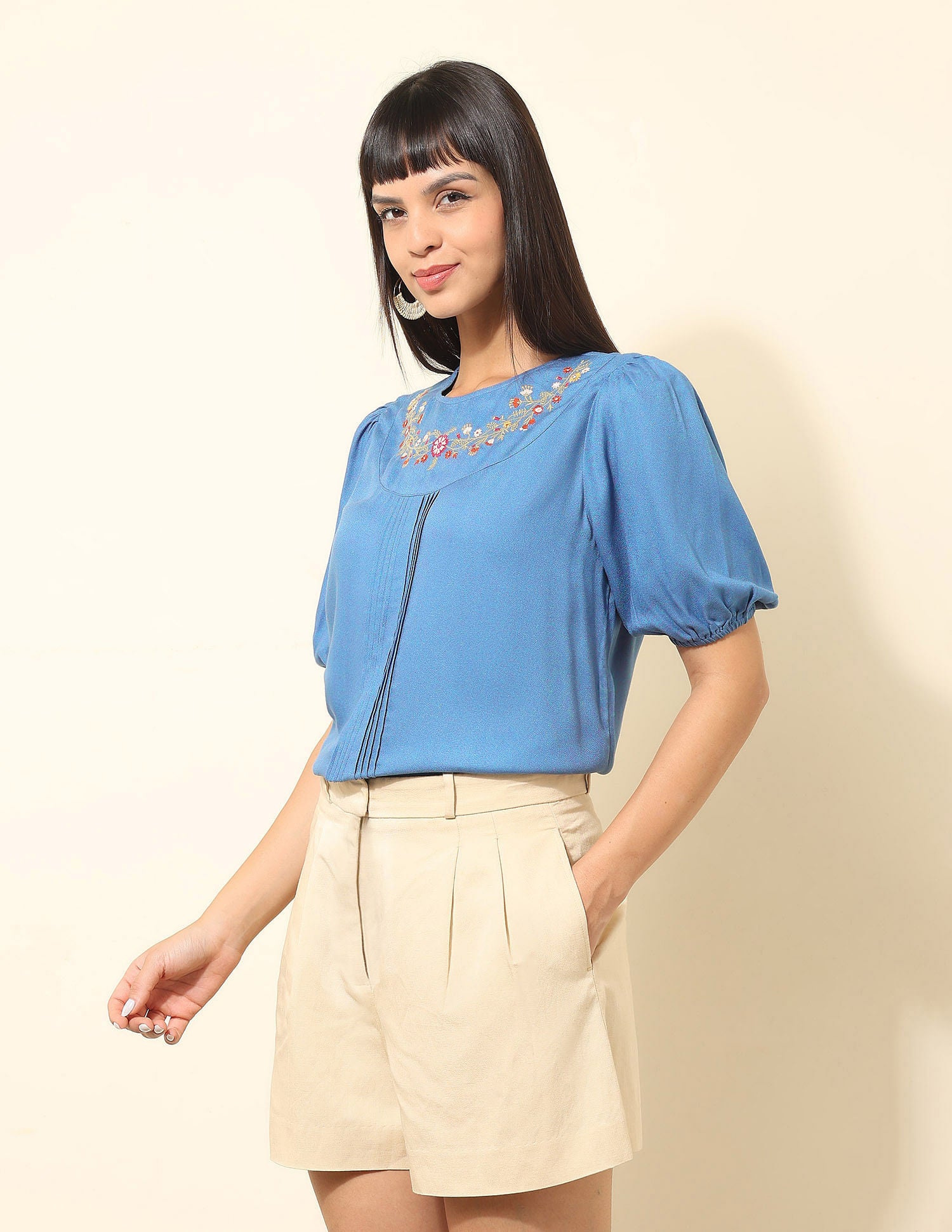 Floral Embroidered Top Blue - U.S. POLO ASSN. | Large