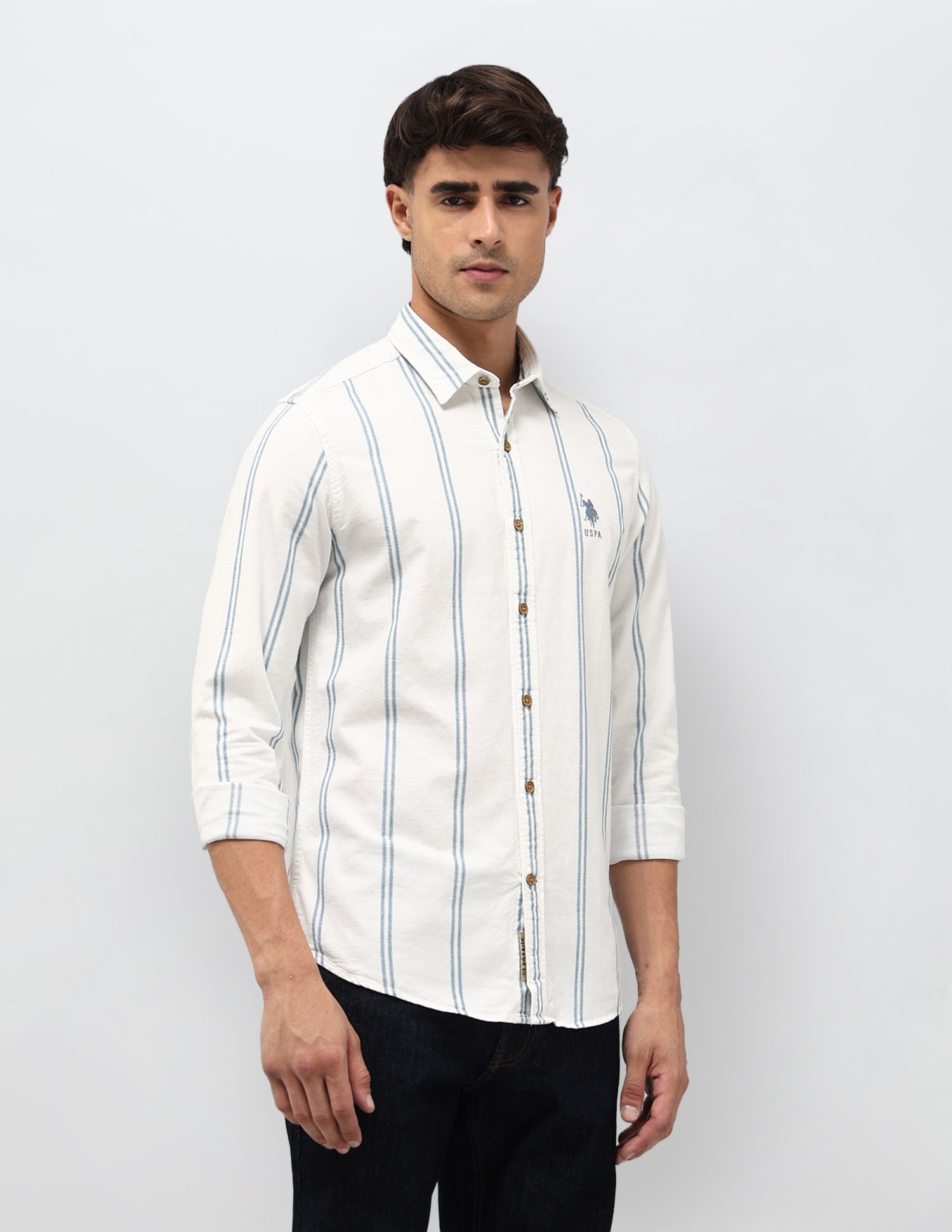 Vertical Striped Twill Shirt White - U.S. POLO ASSN. | Large