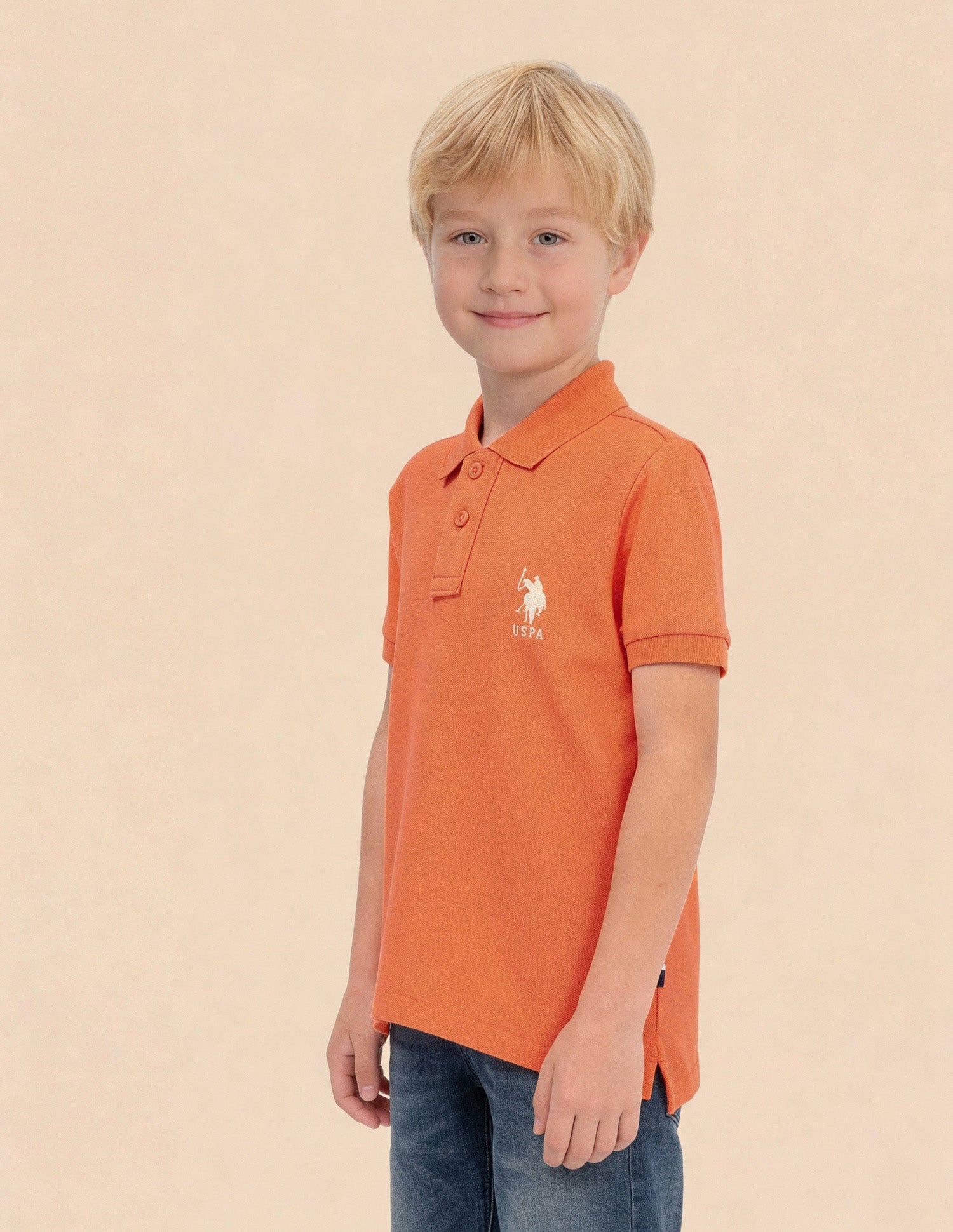 Boys Solid Regular Fit Polo Shirt Orange - U.S. Polo Assn. India | Large