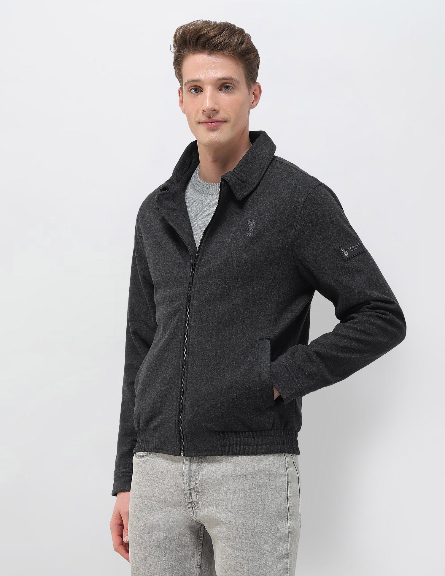 Heathered Regular Fit Jacket Charcoal - U.S. POLO ASSN. | Large