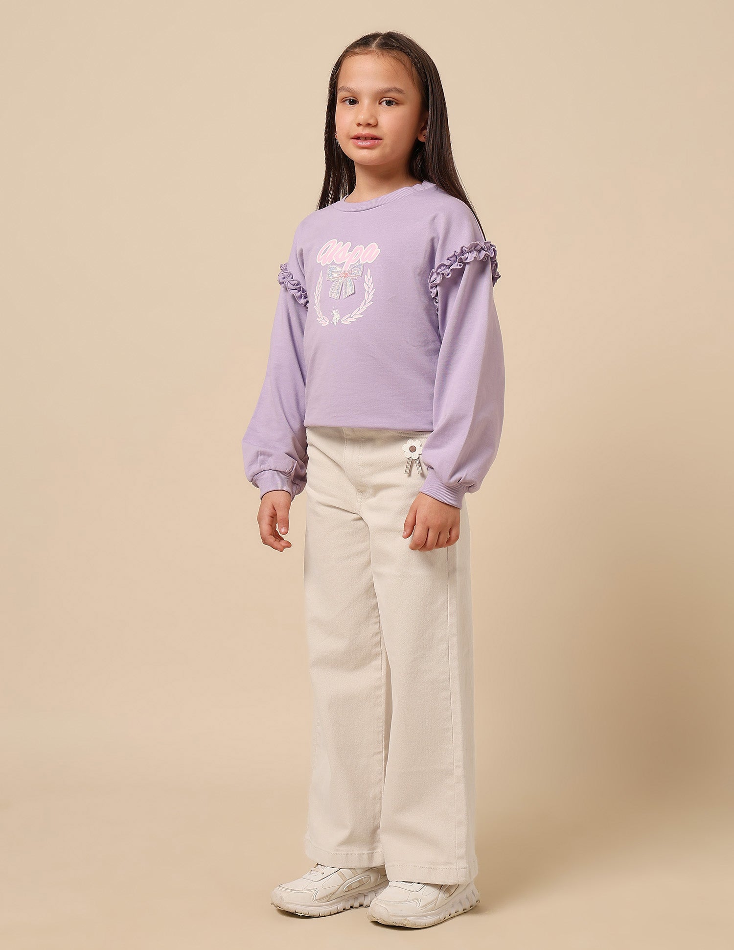 Girls Wide Leg Fit Mid Rise Jeans Sea Salt - U.S. POLO ASSN. | Large