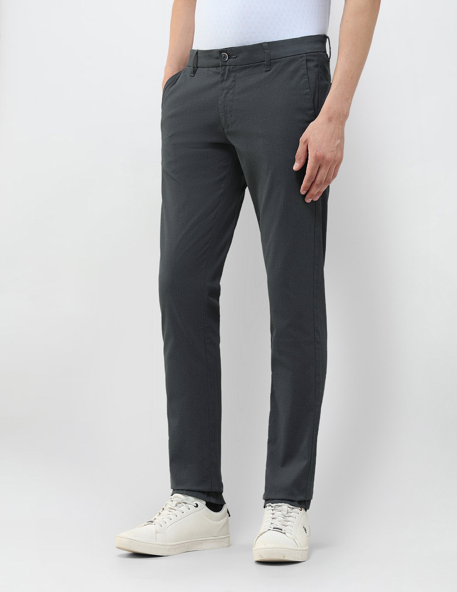 Textured Slim Fit Trousers Navy - U.S. POLO ASSN. | Large