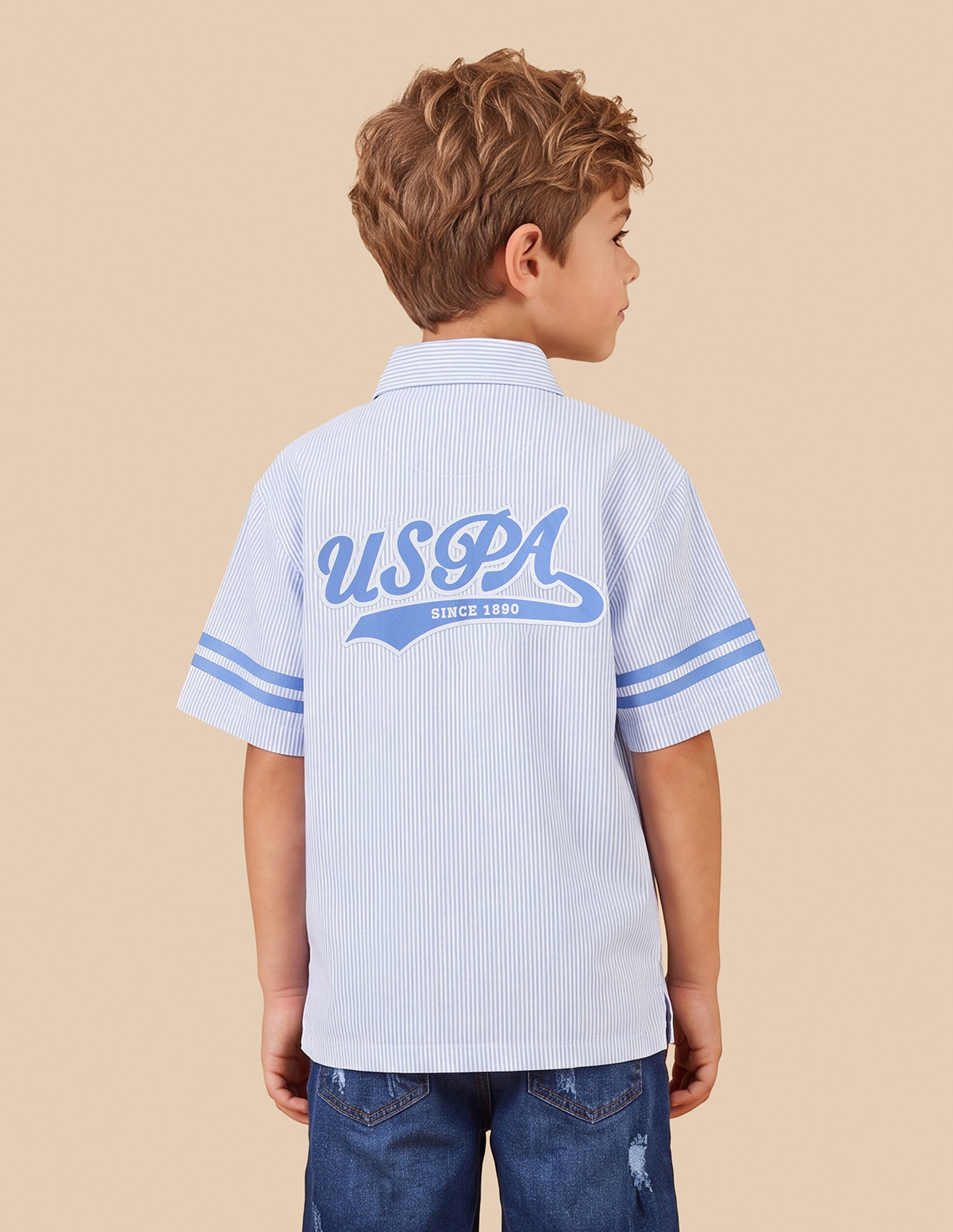 Vertical Striped Boxy Fit Shirt Light Blue - U.S. Polo Assn. India | Large