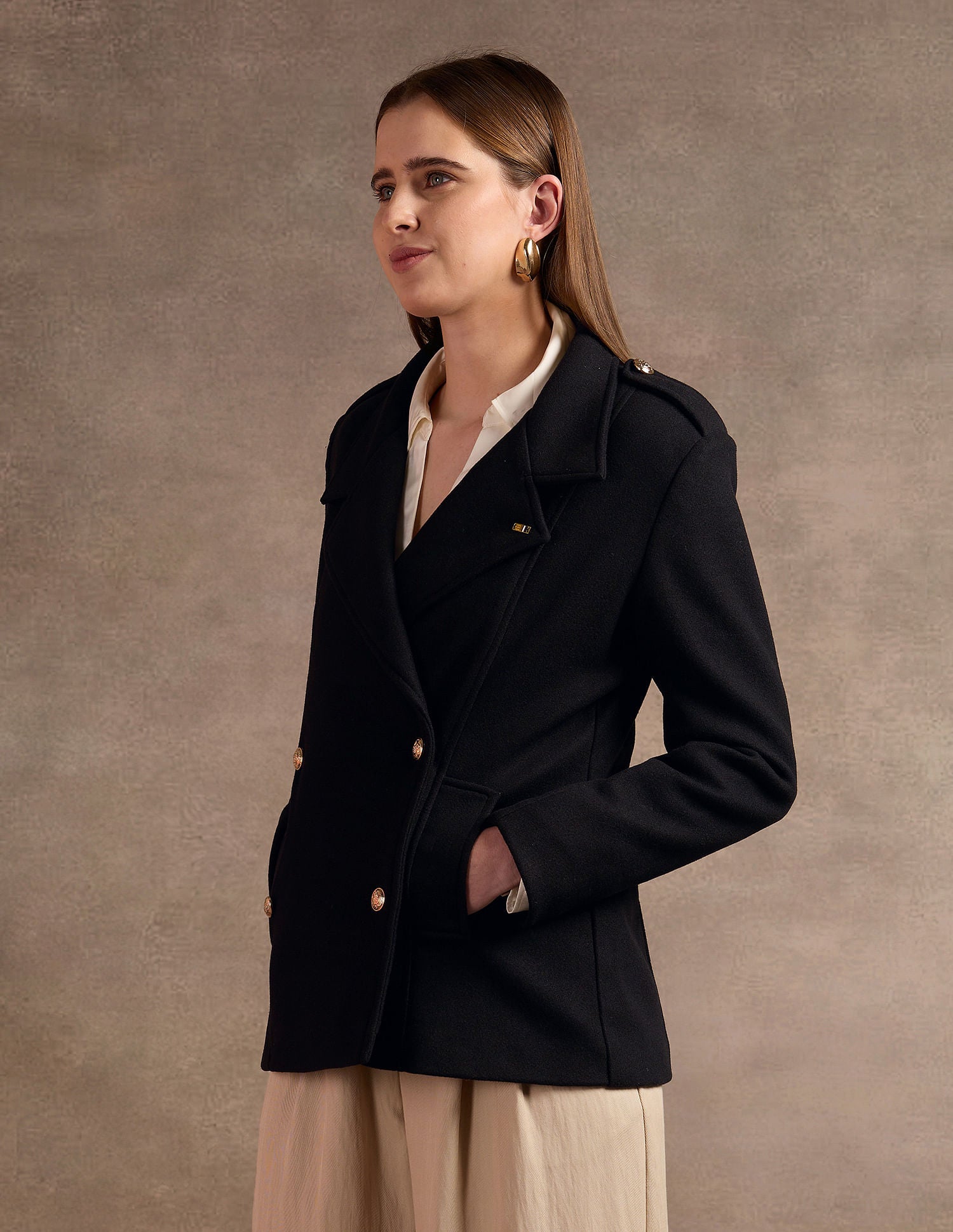 Double Breasted Longline Jacket Black - U.S. POLO ASSN. | Large