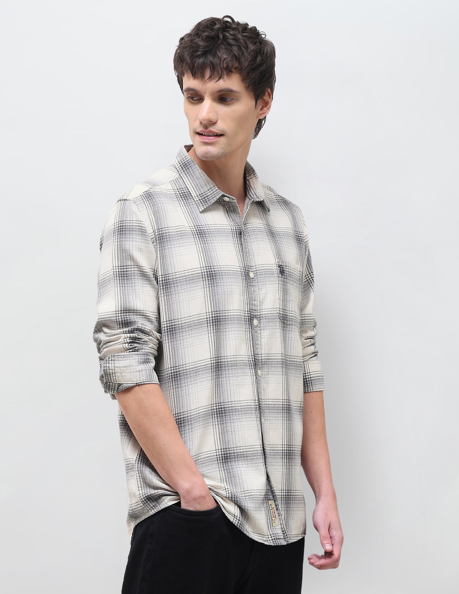 Twill Tartan Checked Shirt Ivory - U.S. Polo Assn. India | Large