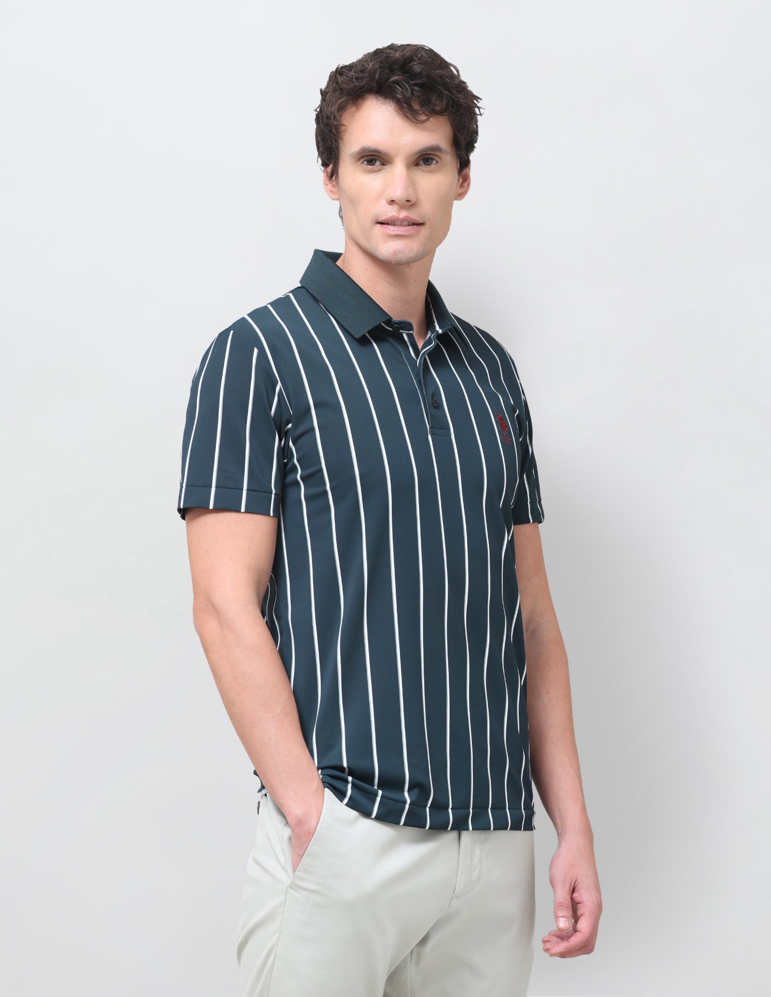 Vertical Striped Slim Fit Polo Shirt Teal - U.S. Polo Assn. India | Large