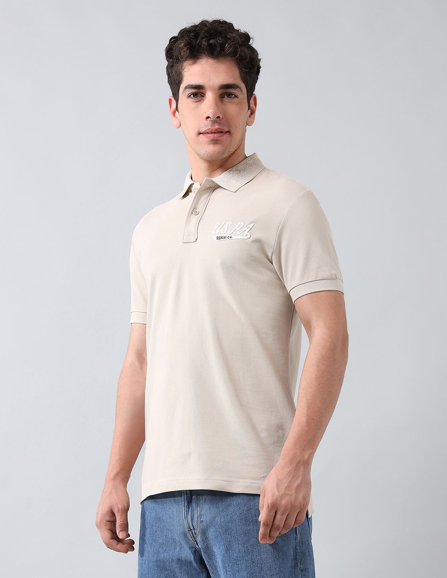 Muscle Fit Pure Cotton Polo Shirt Beige - U.S. Polo Assn. India | Large