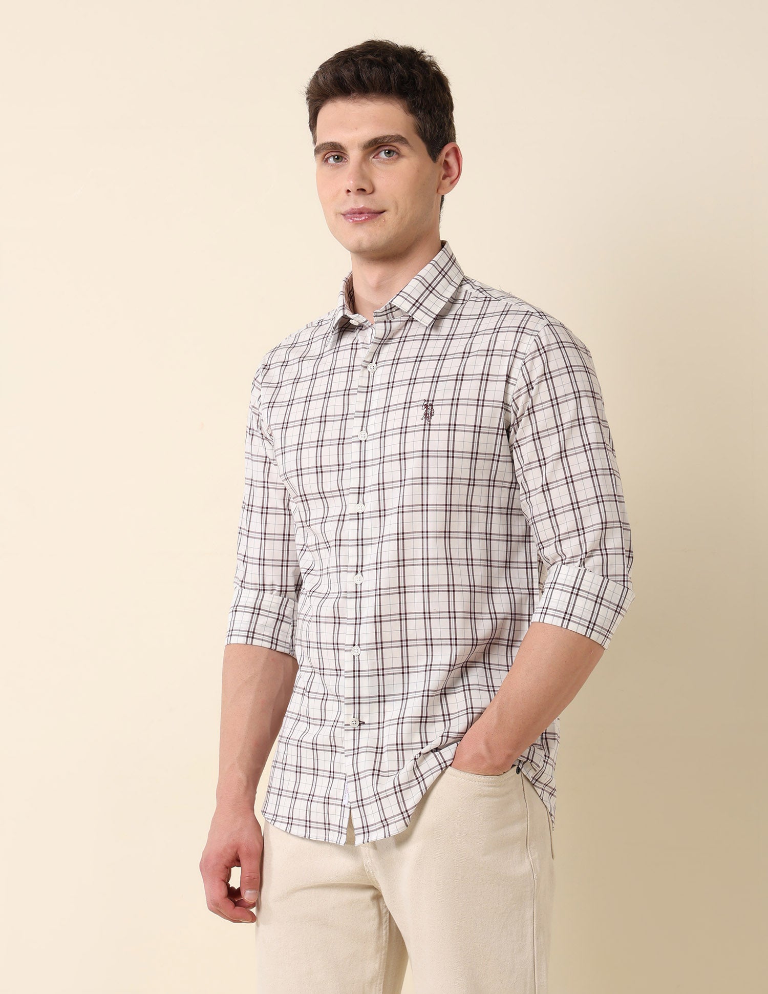 Grid Tattersall Checked Tailored Fit Shirt Maroon - U.S. Polo Assn. India | Large