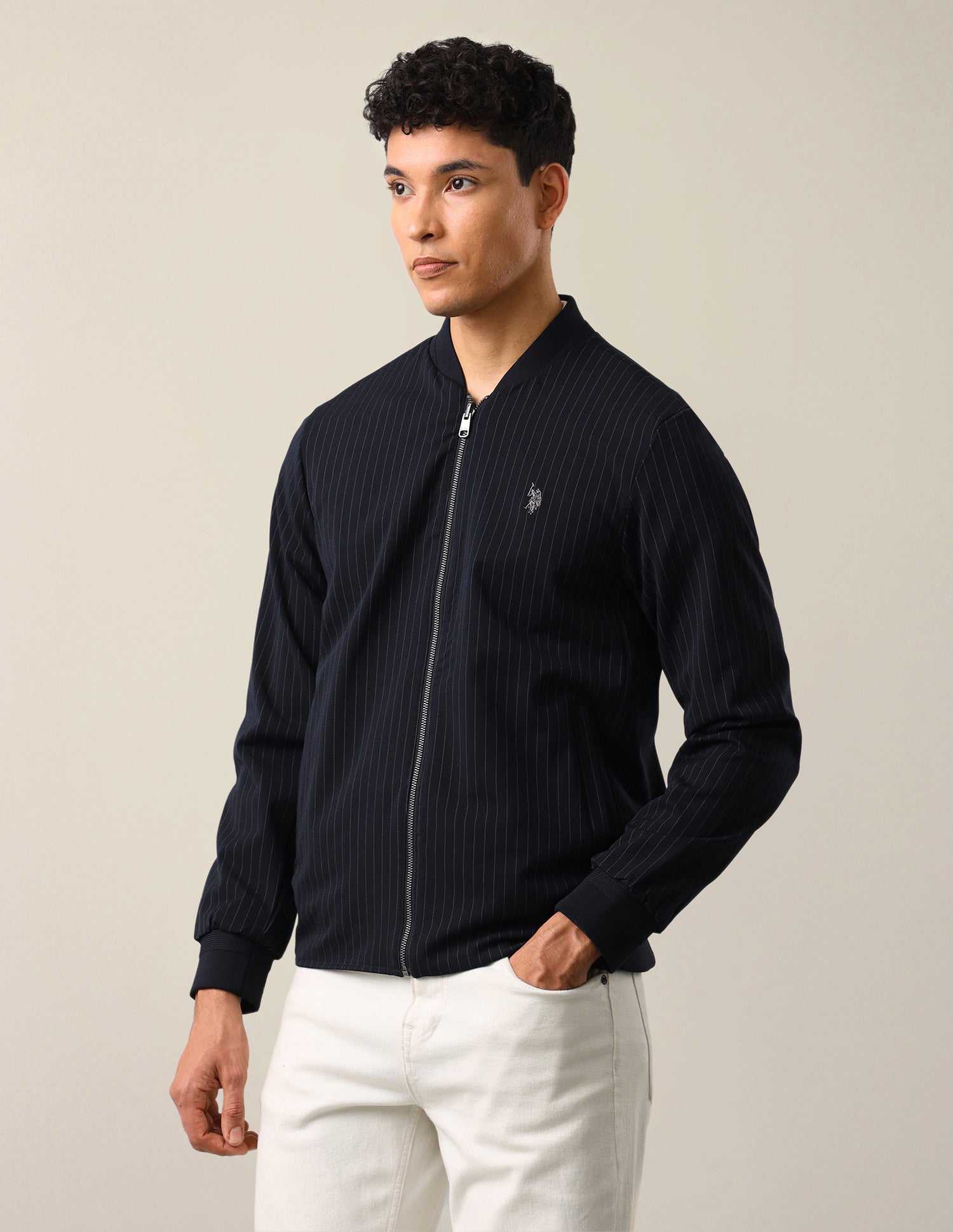 Vertical Striped Regular Fit Bomber Jacket Navy - U.S. Polo Assn. India | Large