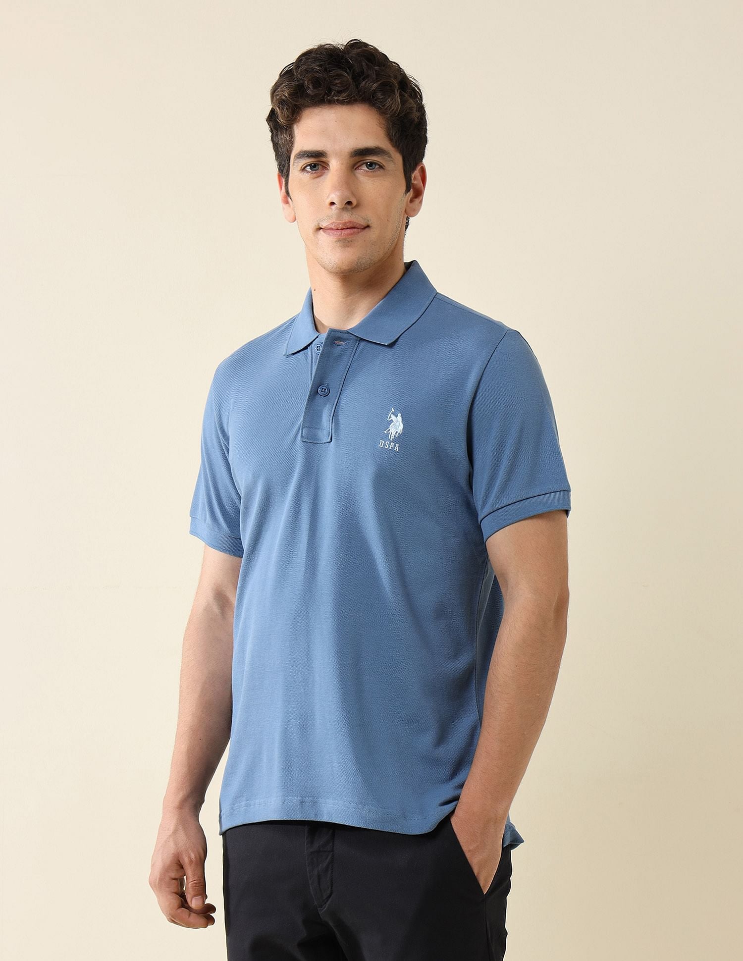 Pure Cotton Slim Fit Polo Shirt Blue - U.S. Polo Assn. India | Large