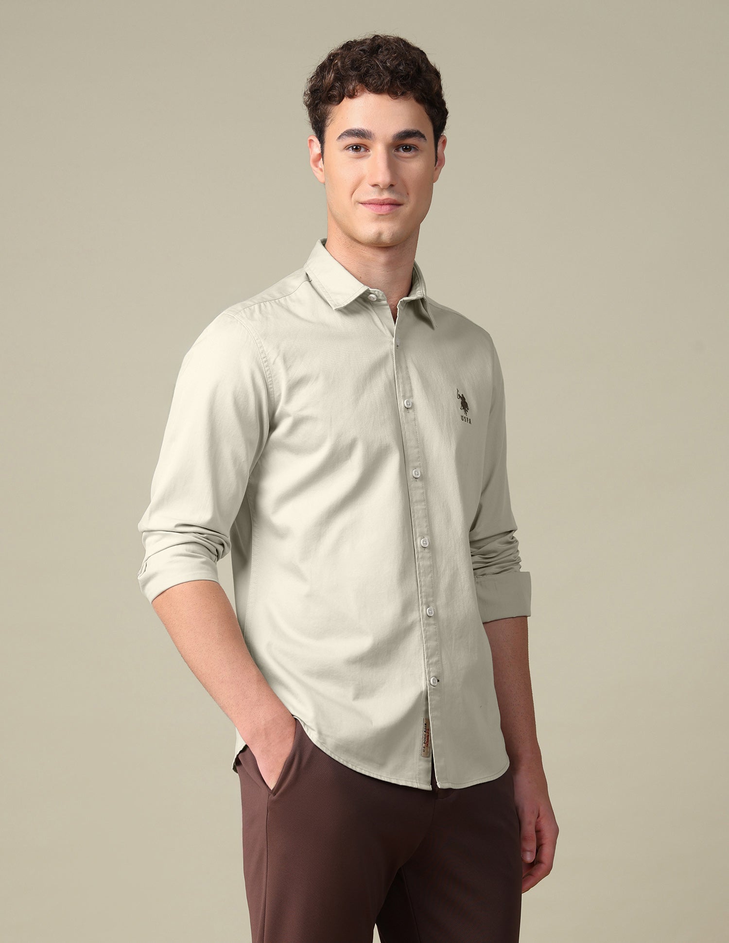 Twill Regular Fit Shirt Beige - U.S. Polo Assn. India | Large