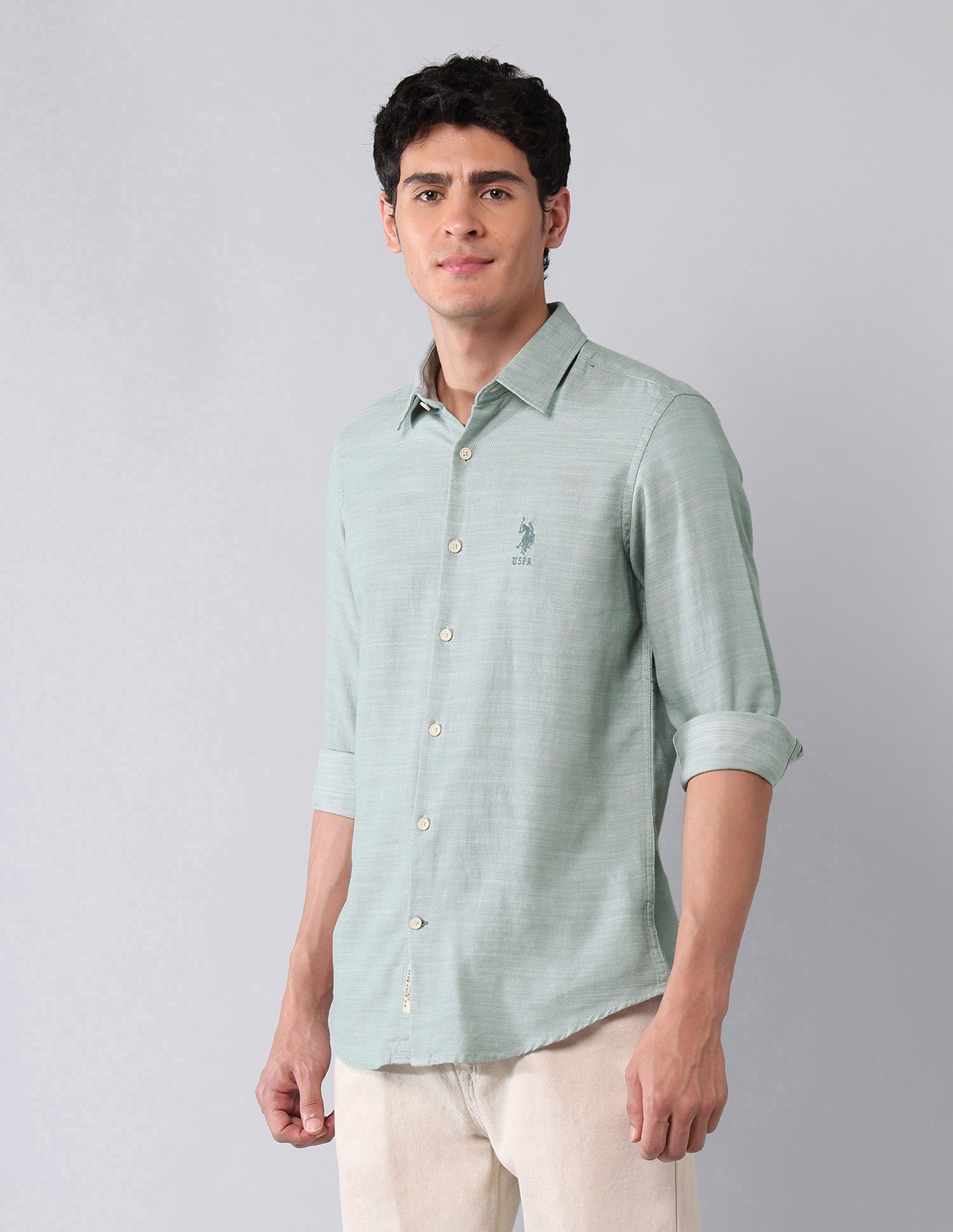 All-Over Printed Pure Cotton Shirt Green - U.S. Polo Assn. India | Large