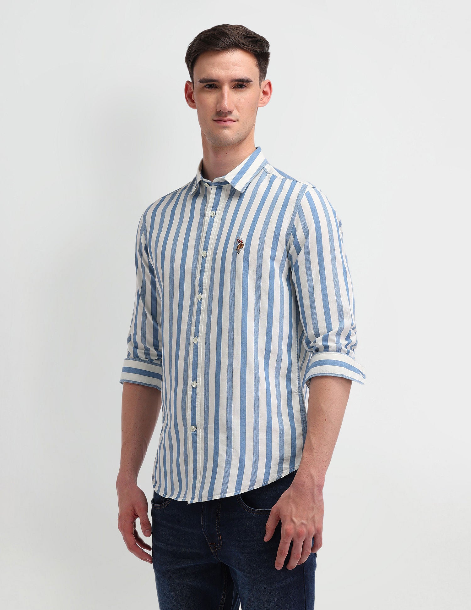Vertical Stripe Slim Fit Shirt Light Indigo - U.S. POLO ASSN. | Large