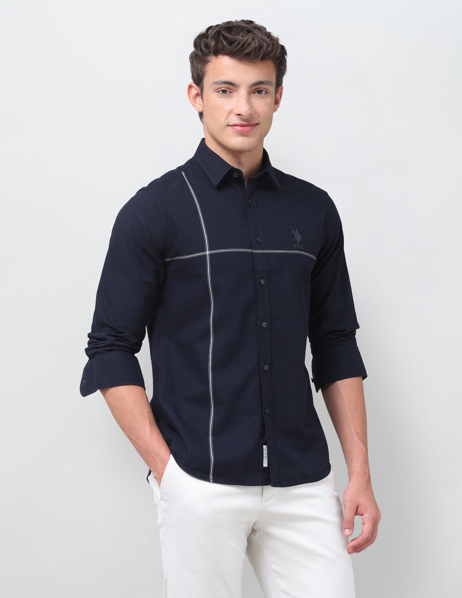 Solid Regular Fit Shirt Navy - U.S. Polo Assn. India | Large