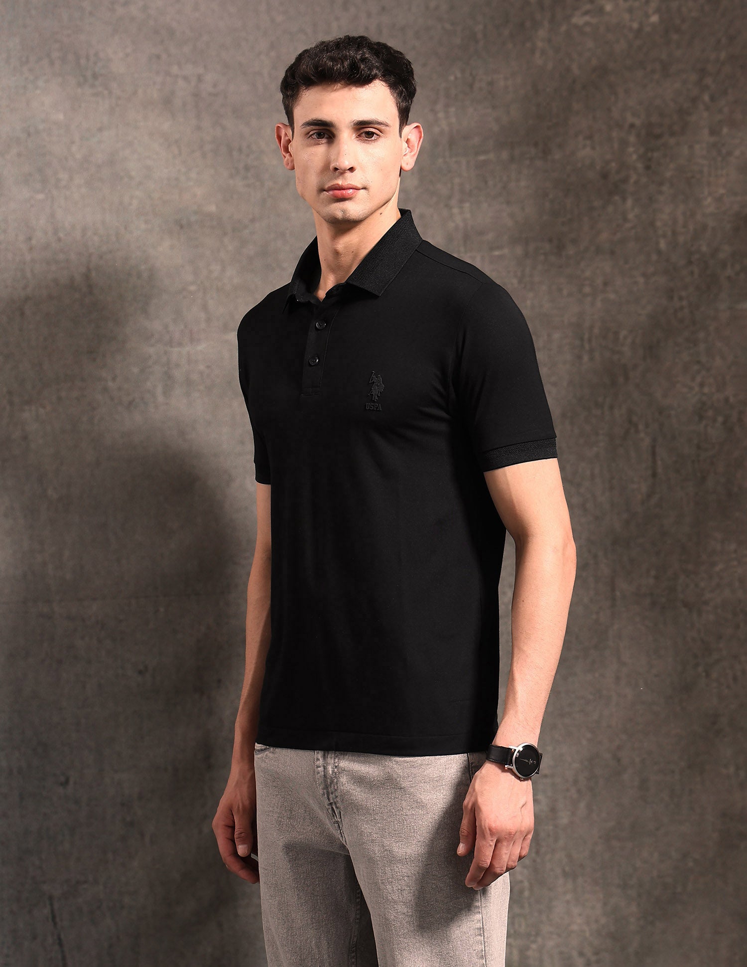 Solid Black & Gold Polo Shirt Black - U.S. POLO ASSN. | Large