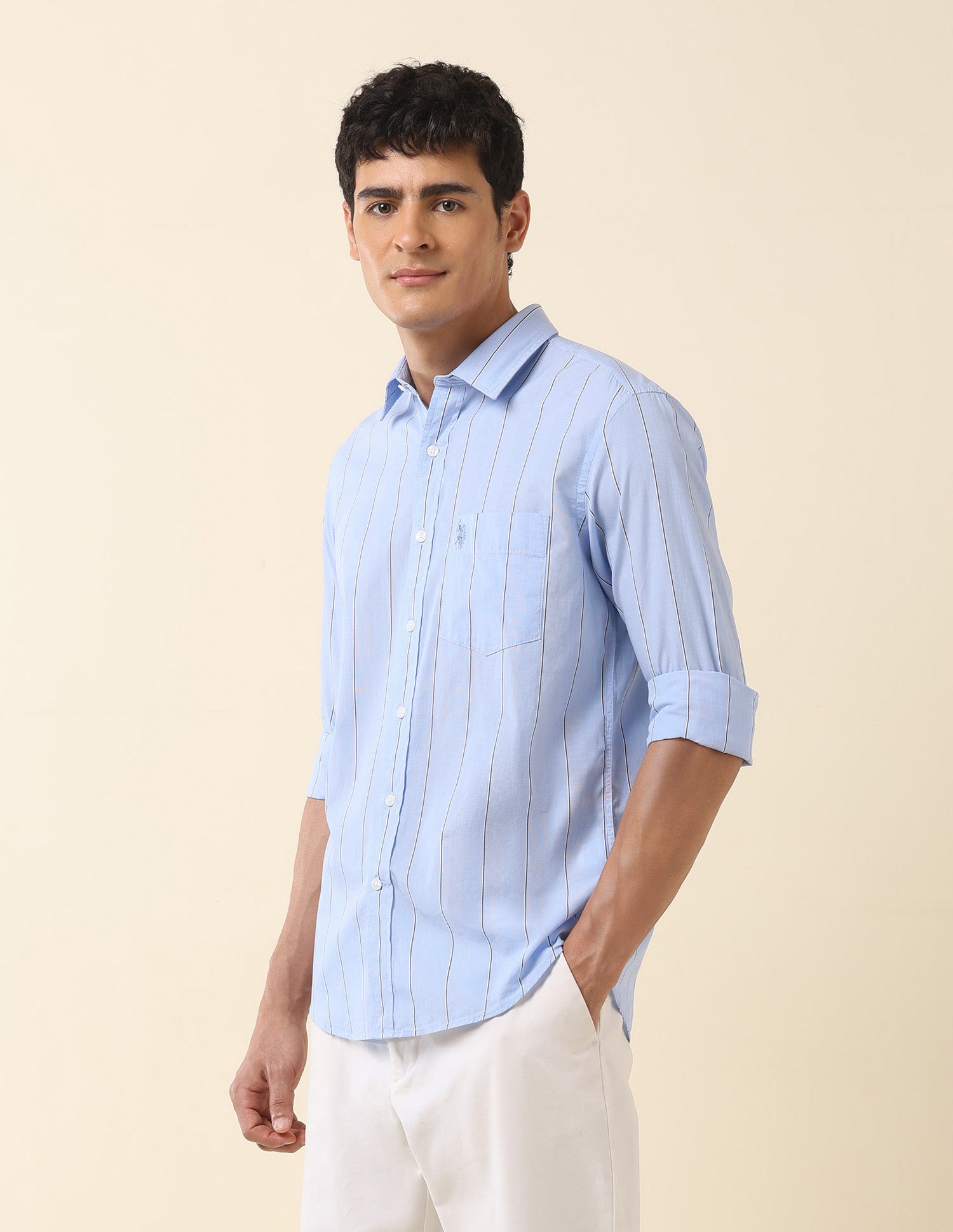 Tailored Fit Vertical Striped Shirt Light Blue - U.S. Polo Assn. India | Large