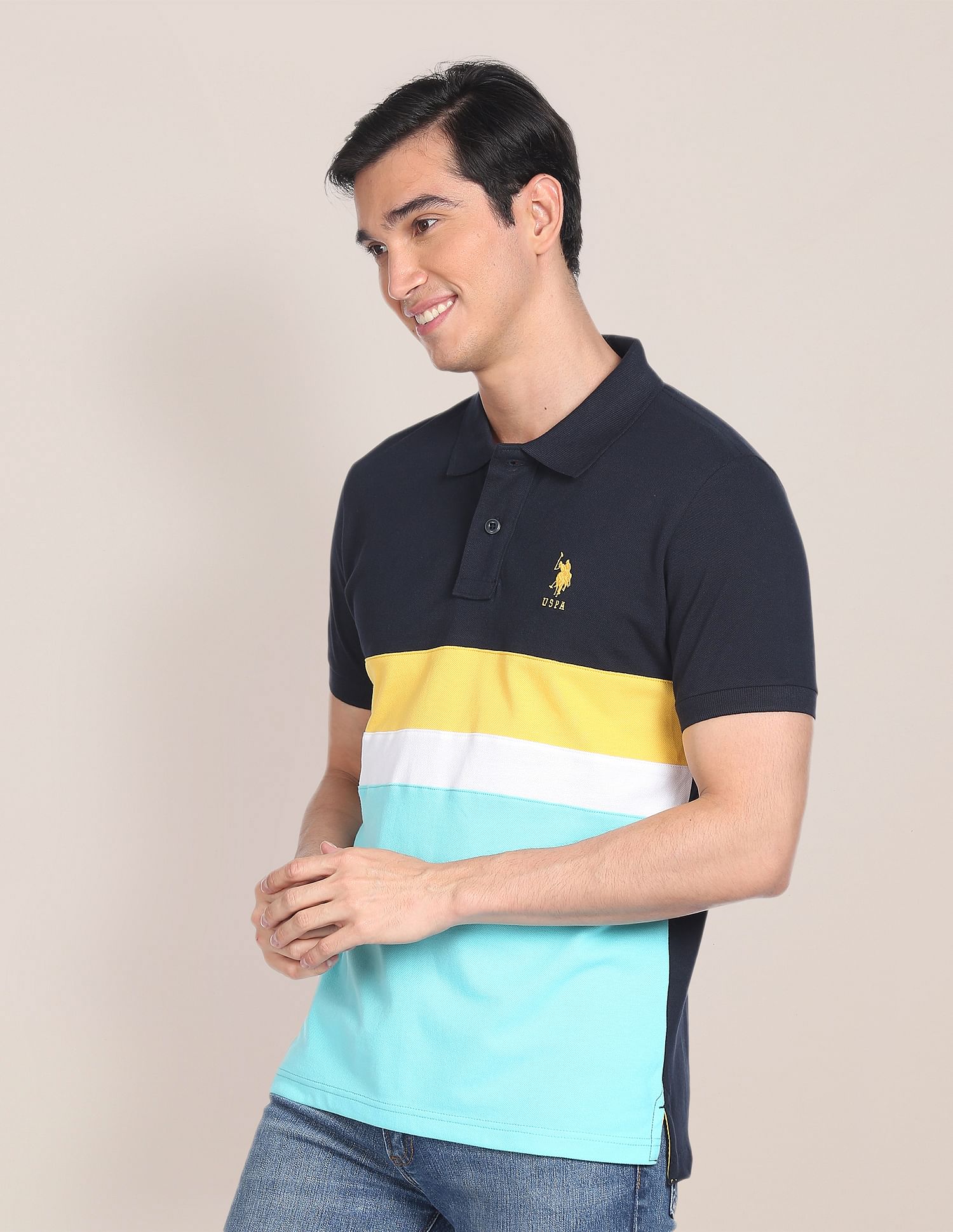 Colour Block Cotton Polo Shirt Navy - U.S. POLO ASSN. | Large