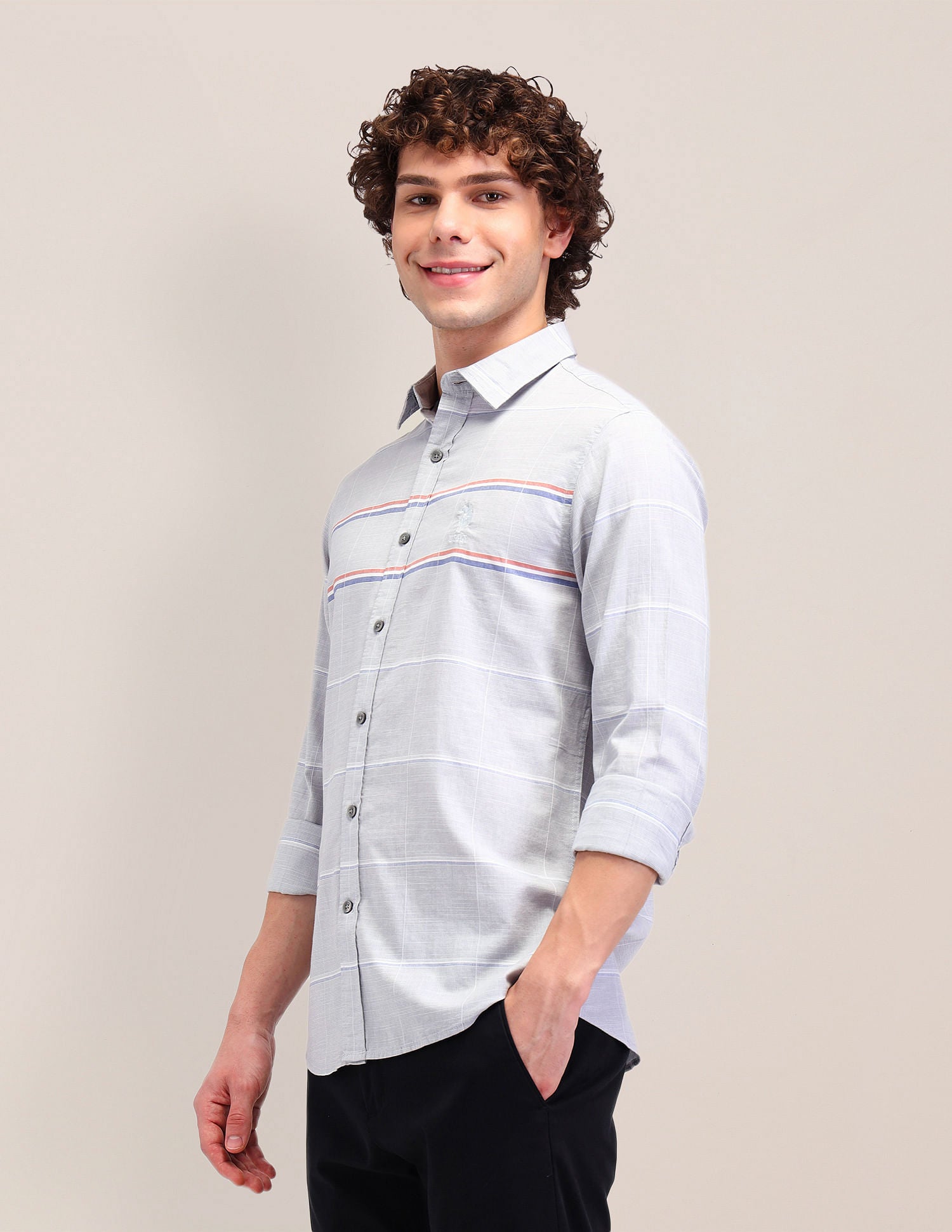 Striped Dobby Tailored Fit Shirt Grey - U.S. Polo Assn. India | Large