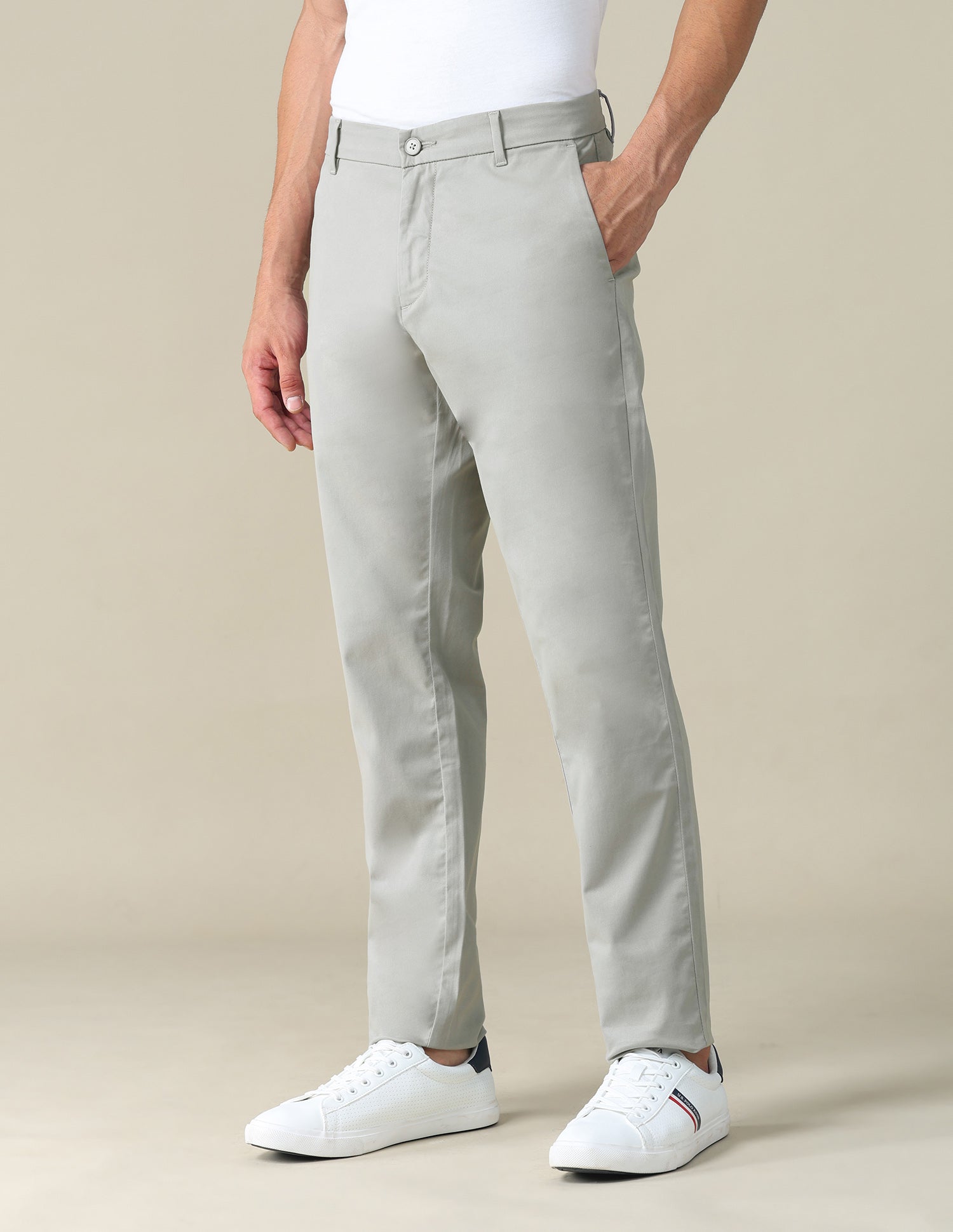 Textured Dobby Trousers Light Grey - U.S. POLO ASSN. | Large