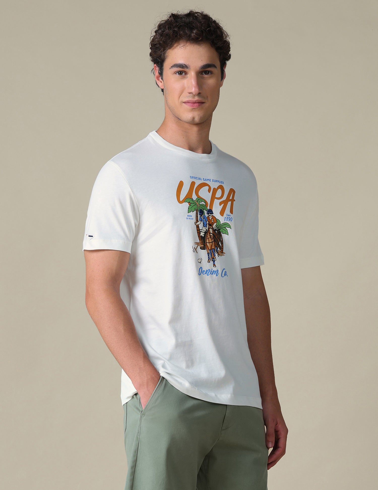 Slim Fit Graphic Brand Printed T-Shirt Ivory - U.S. Polo Assn. India | Large