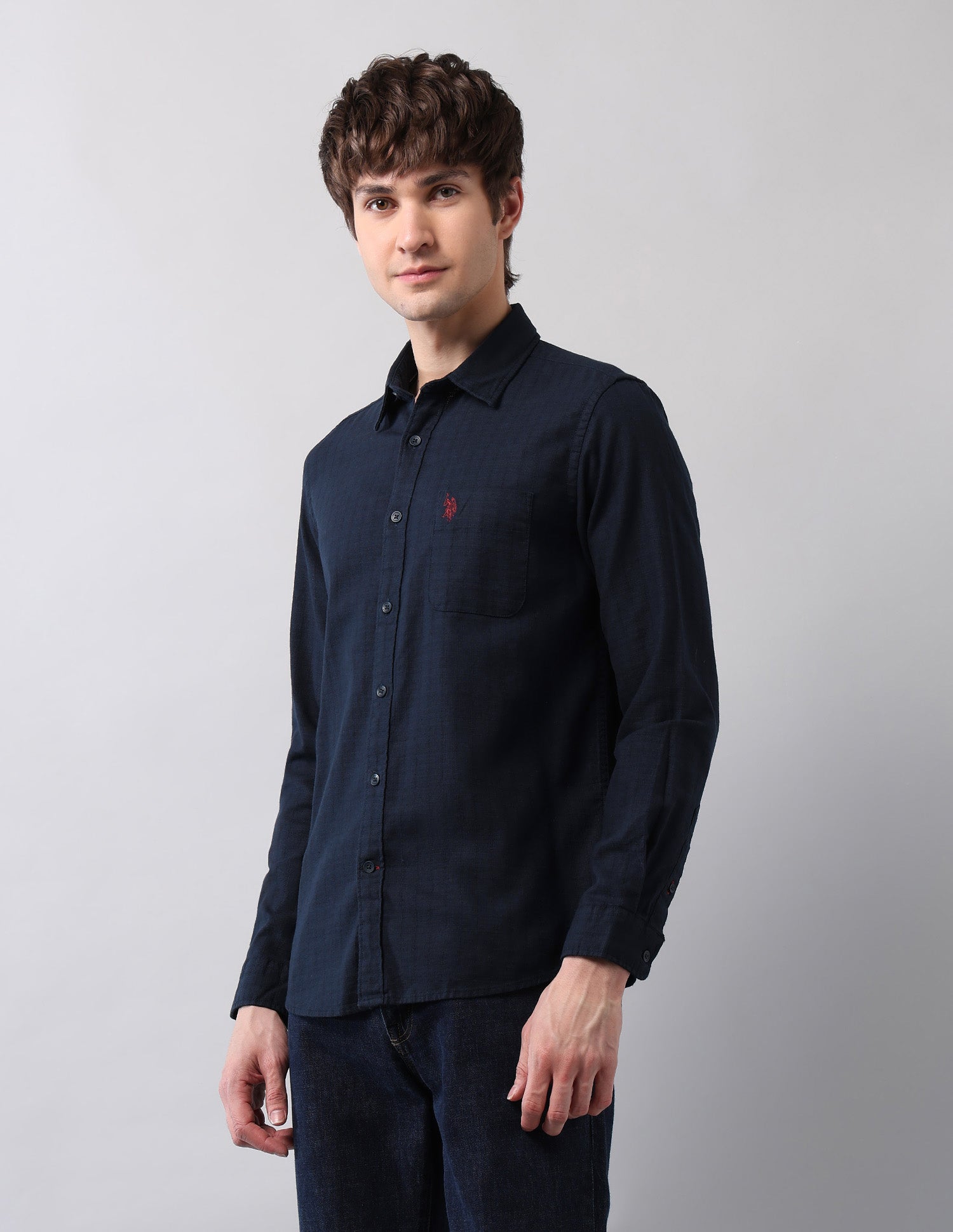 Pure Cotton Textured Shirt Navy - U.S. Polo Assn. India | Large