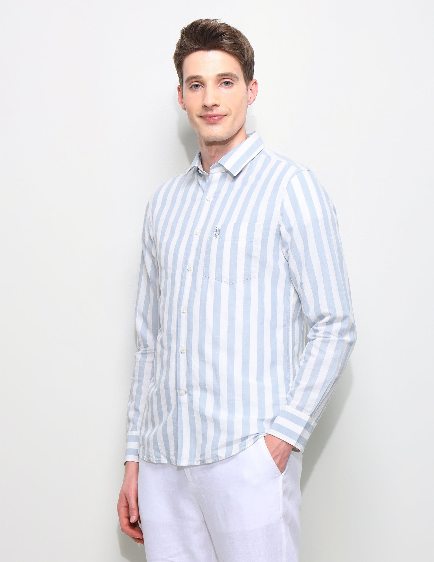 Vertical Striped Regular Fit Shirt Blue - U.S. Polo Assn. India | Large