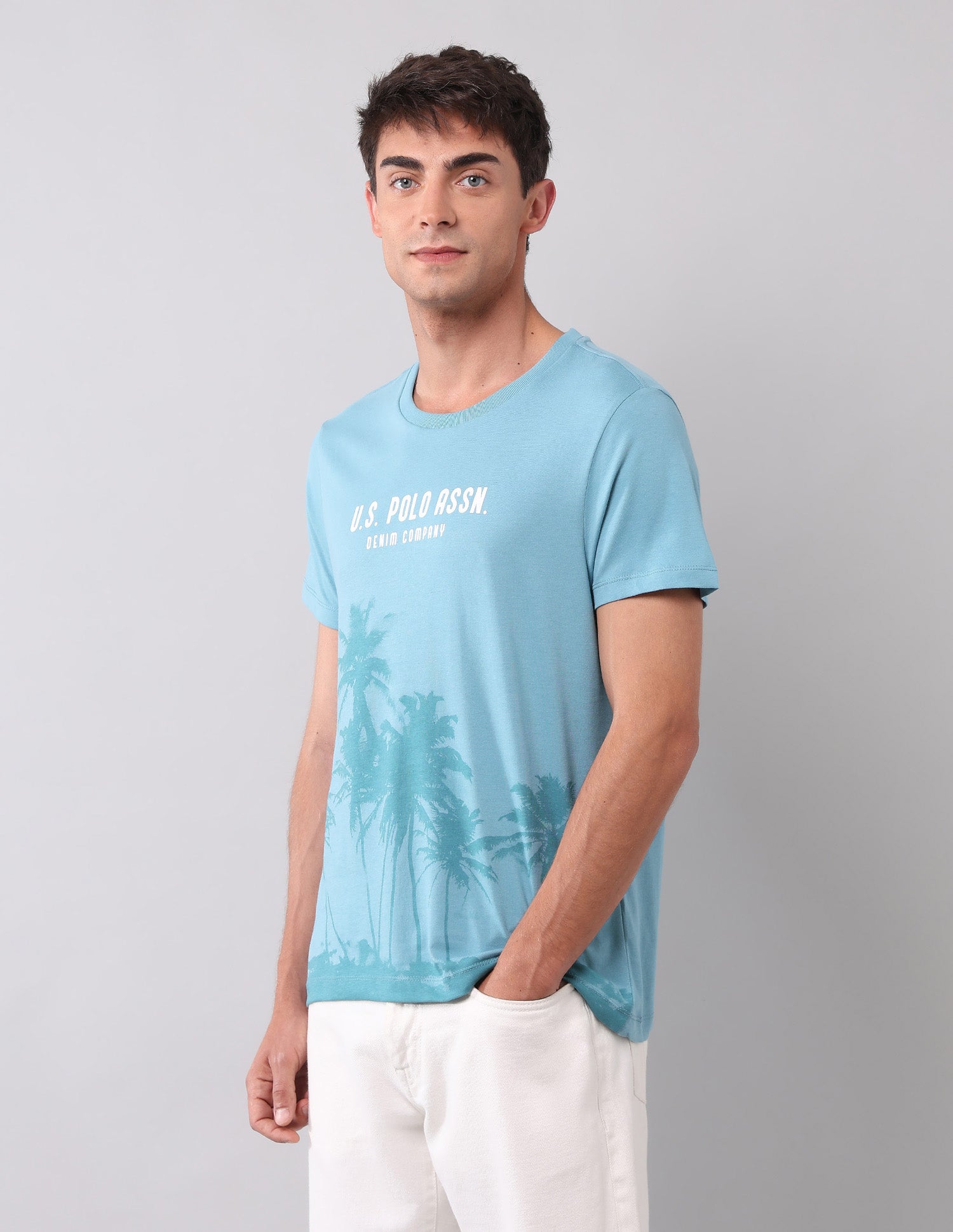 Muscle Fit Graphic Printed T-Shirt Light Blue - U.S. Polo Assn. India | Large