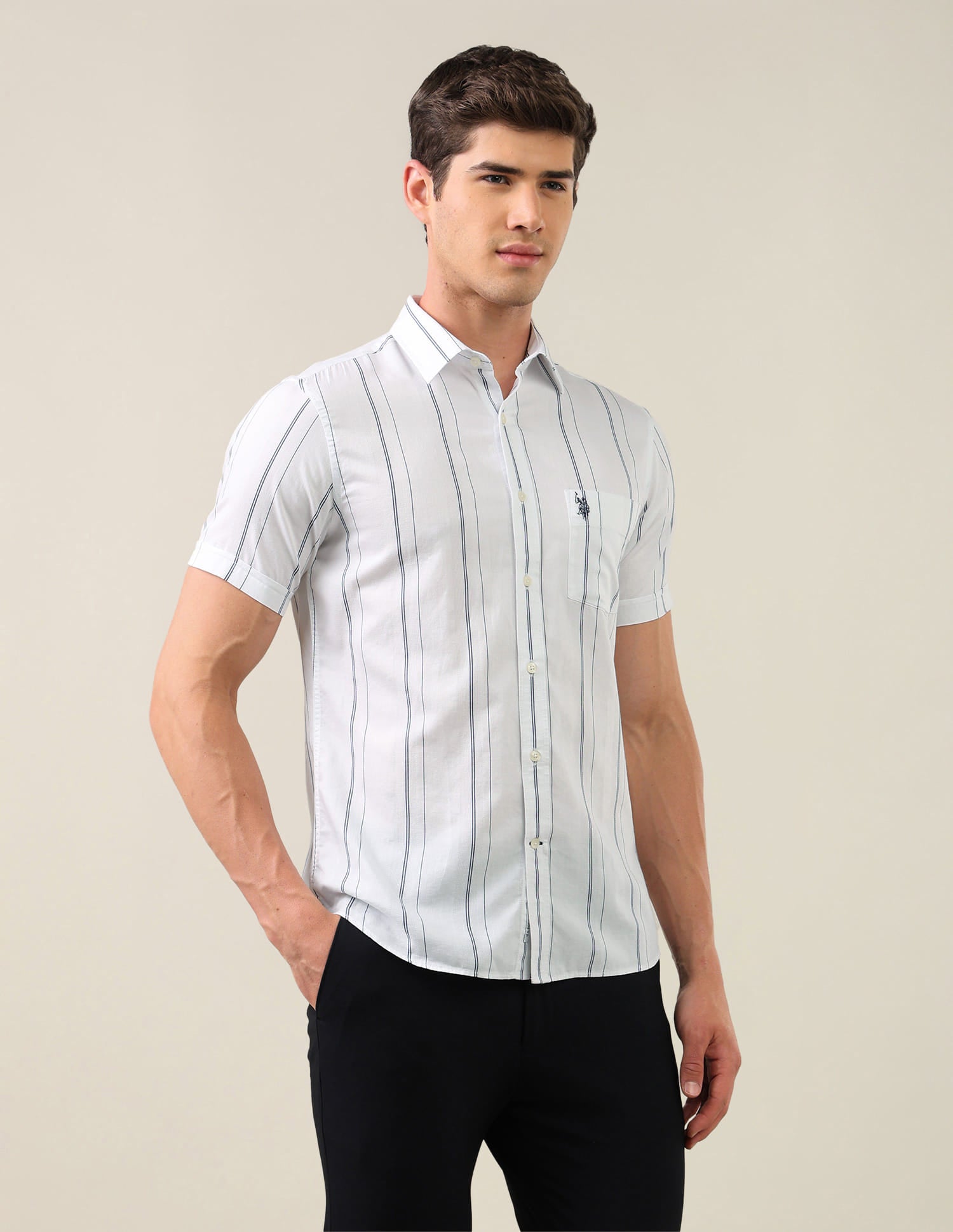 Vertical Striped Tailored Fit Shirt White - U.S. Polo Assn. India | Large