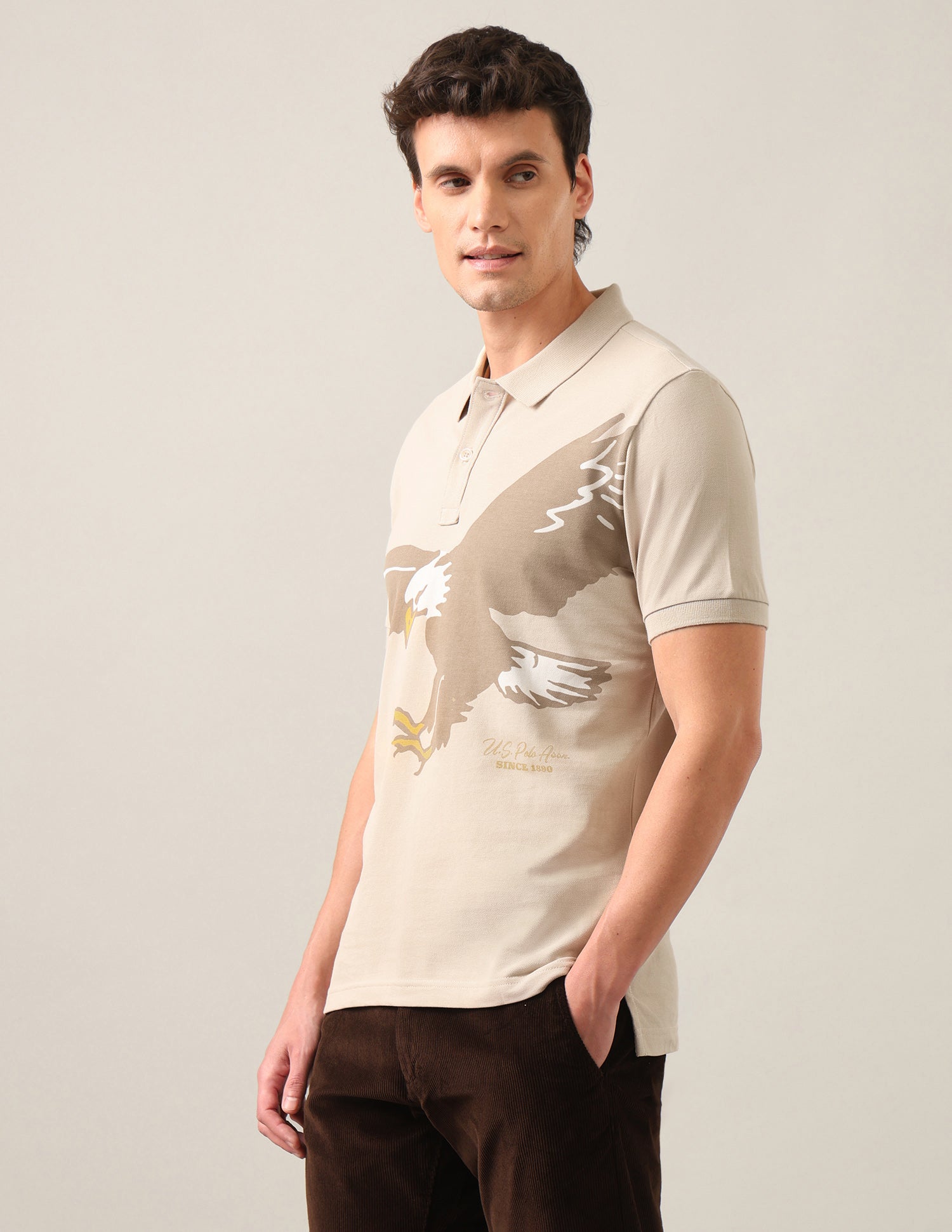 Graphic Printed Slim Fit Polo Shirt Beige - U.S. Polo Assn. India | Large