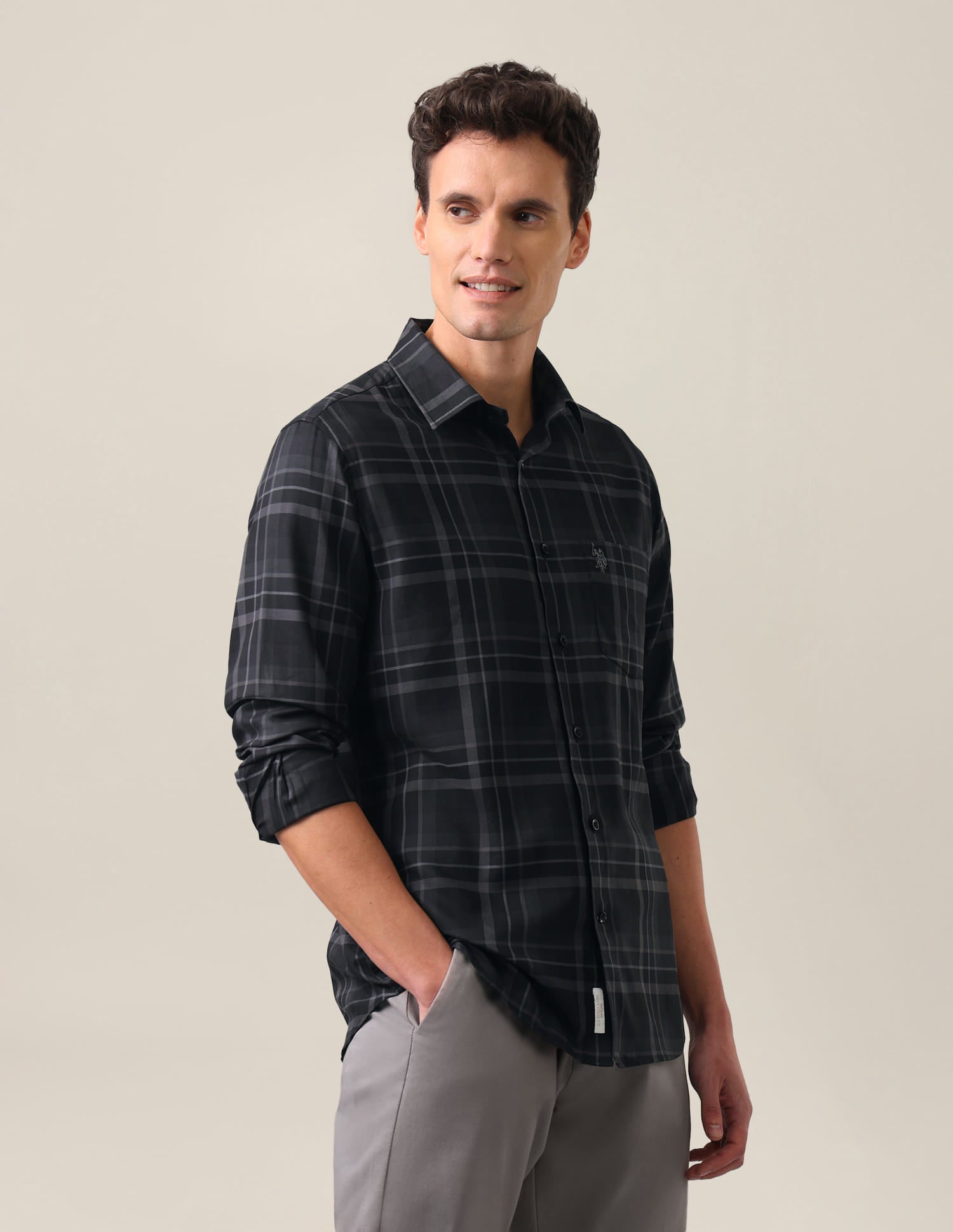 Plaid Checked Tailored Fit Shirt Charcoal Grey - U.S. Polo Assn. India | Large