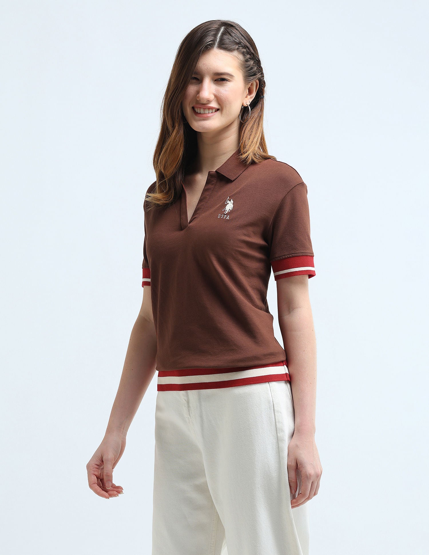 Boxy Fit Tipped Polo Shirt Brown - U.S. POLO ASSN. | Large
