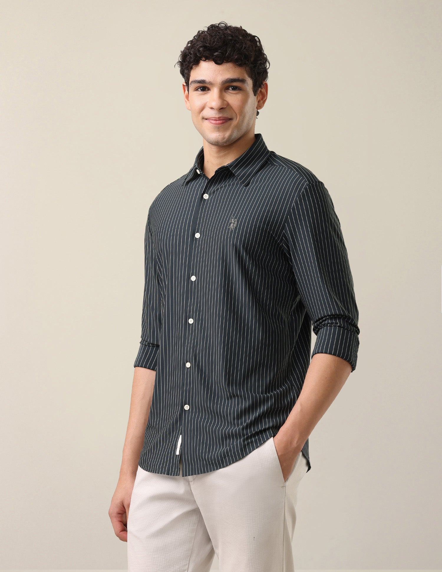 Vertical Striped Knitted Shirt Teal - U.S. Polo Assn. India | Large