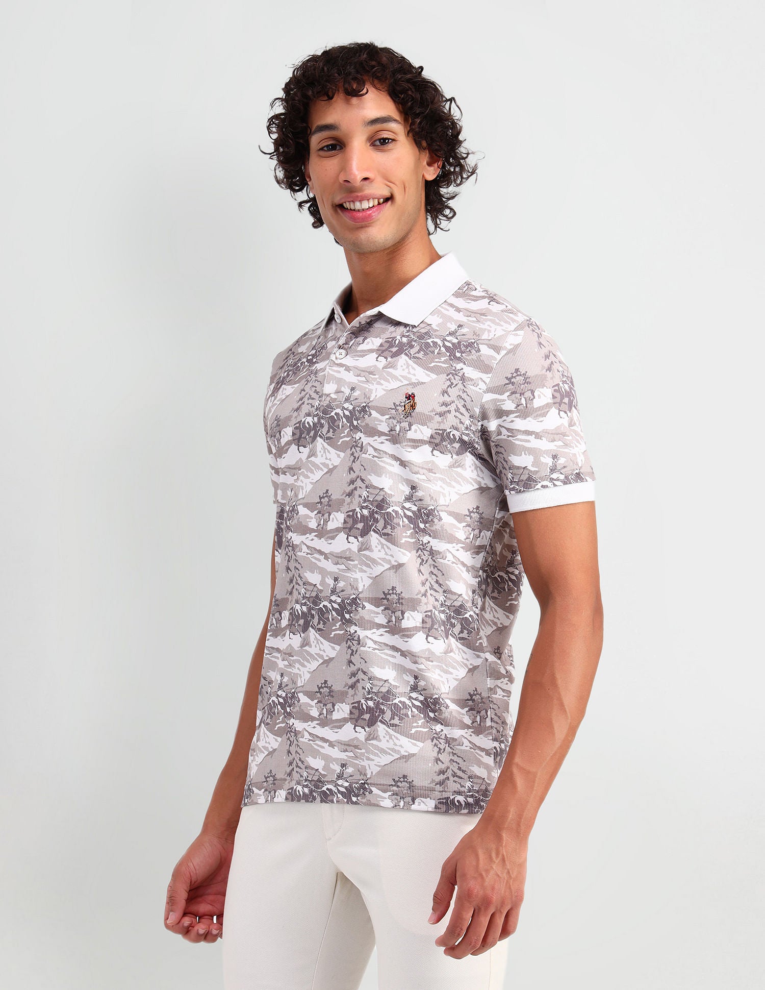 Muscle Fit All Over Polo Shirt Beige - U.S. POLO ASSN. | Large