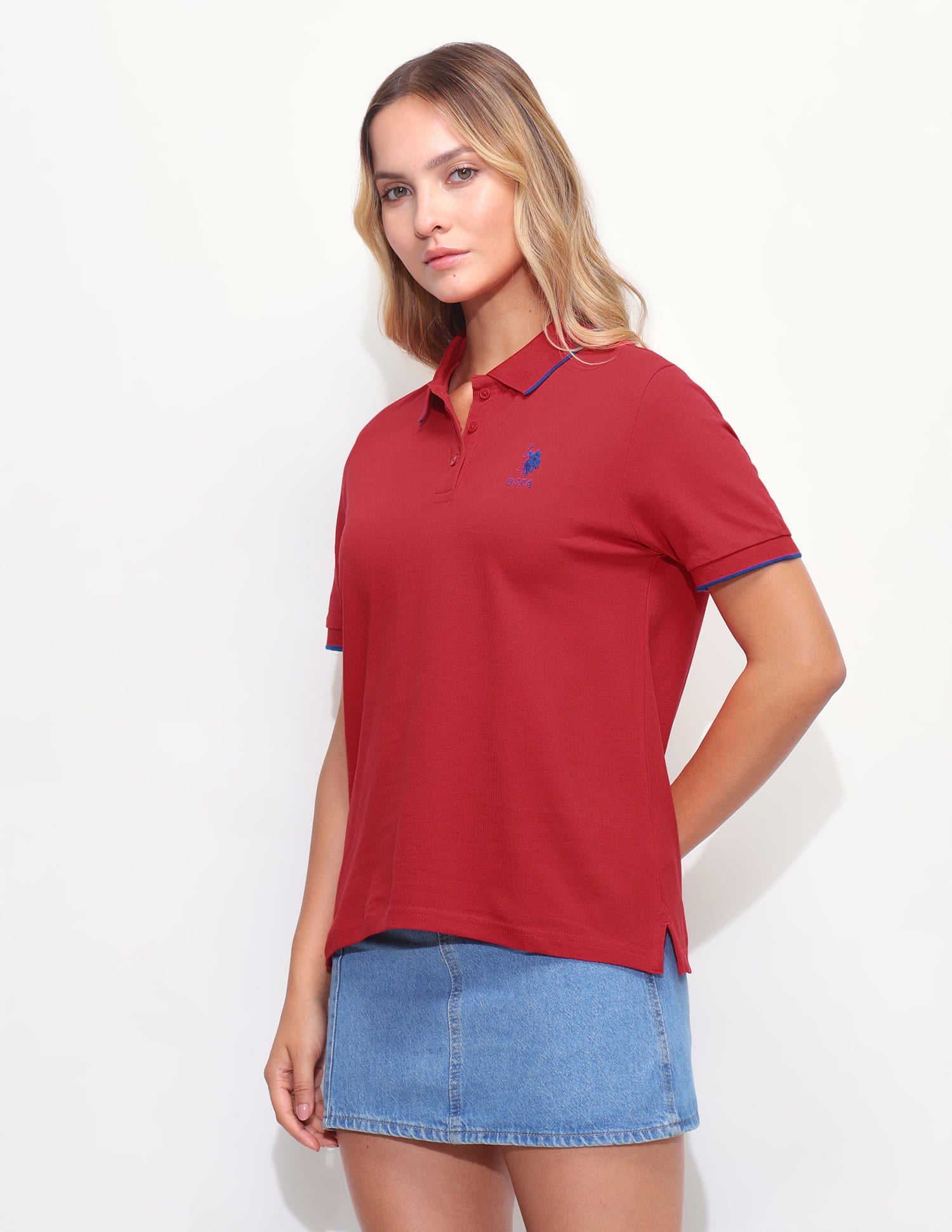 Solid Tipped Collar Regular Fit Polo Shirt Red - U.S. Polo Assn. India | Large