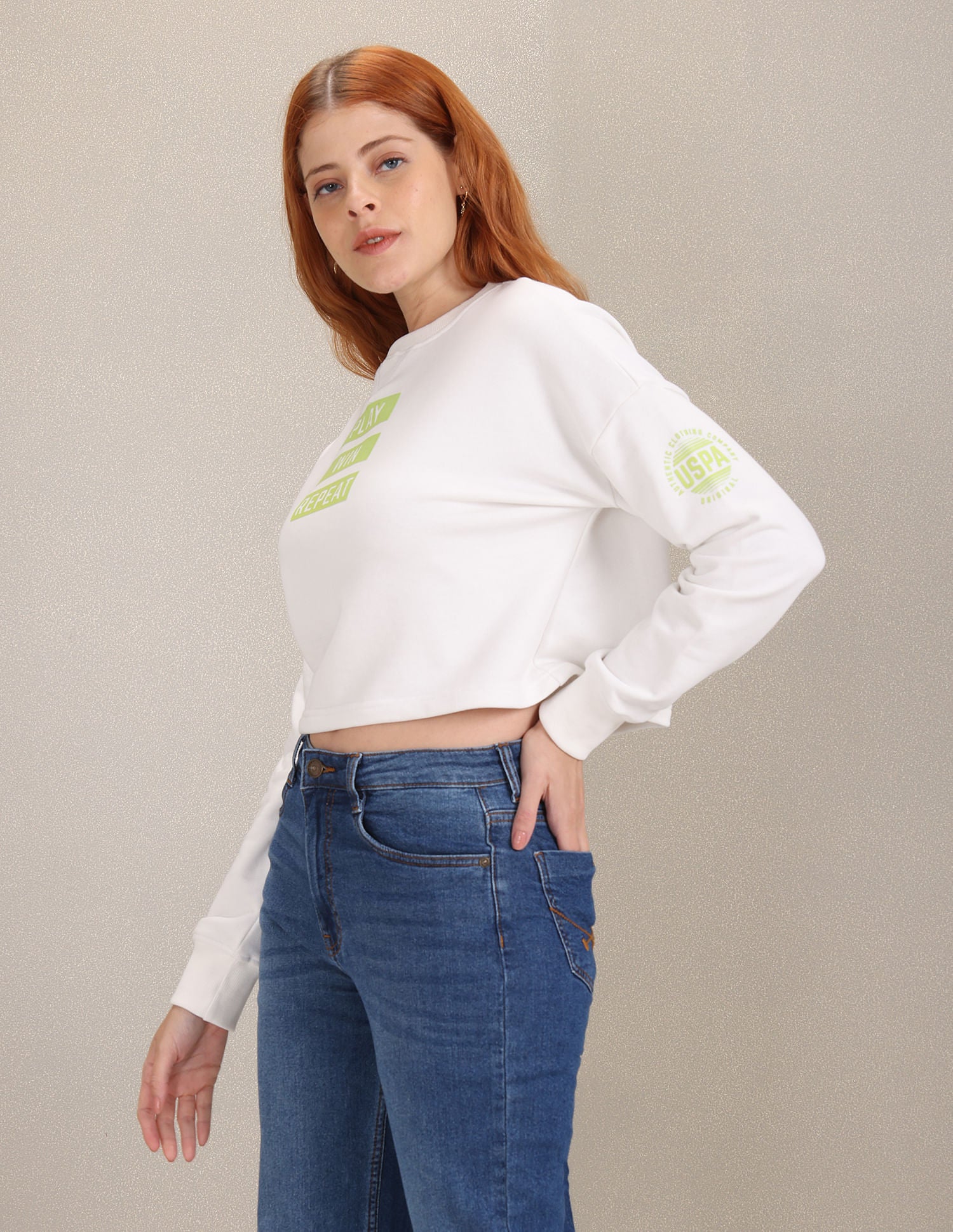 Crew Neck Typographic Print Sweatshirt White - U.S. Polo Assn. India | Large