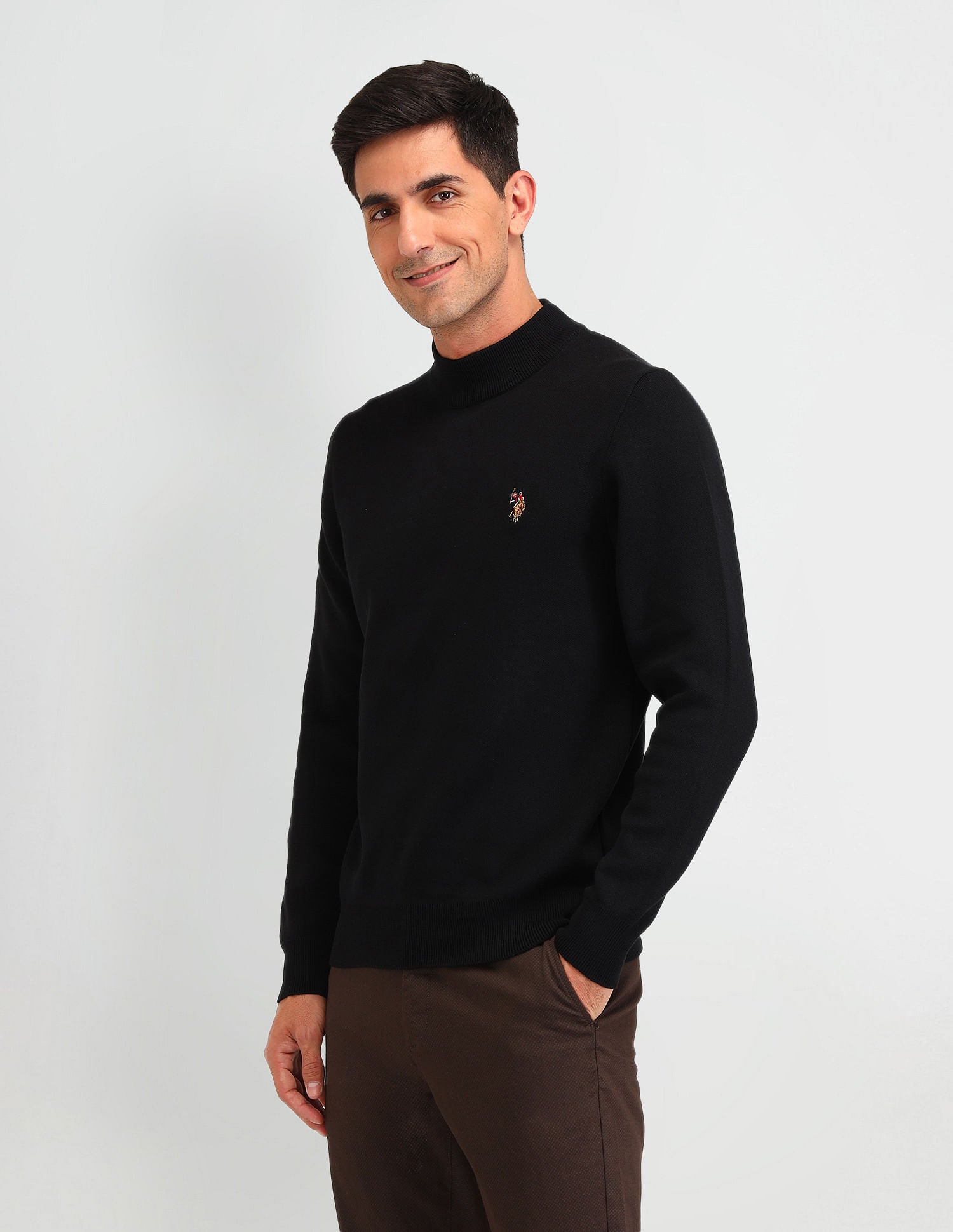 Regular Fit Solid Sweater Black - U.S. Polo Assn. India | Large