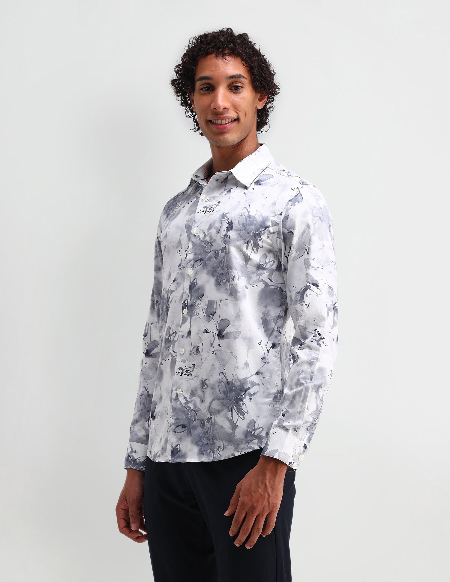 Abstract Pattern Satin Shirt Grey - U.S. Polo Assn. India | Large