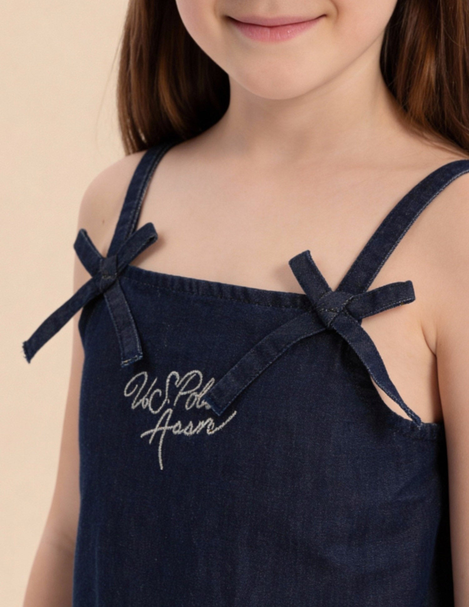 Girls A-Line Denim Strappy Dress Dark Blue - U.S. Polo Assn. India | Large